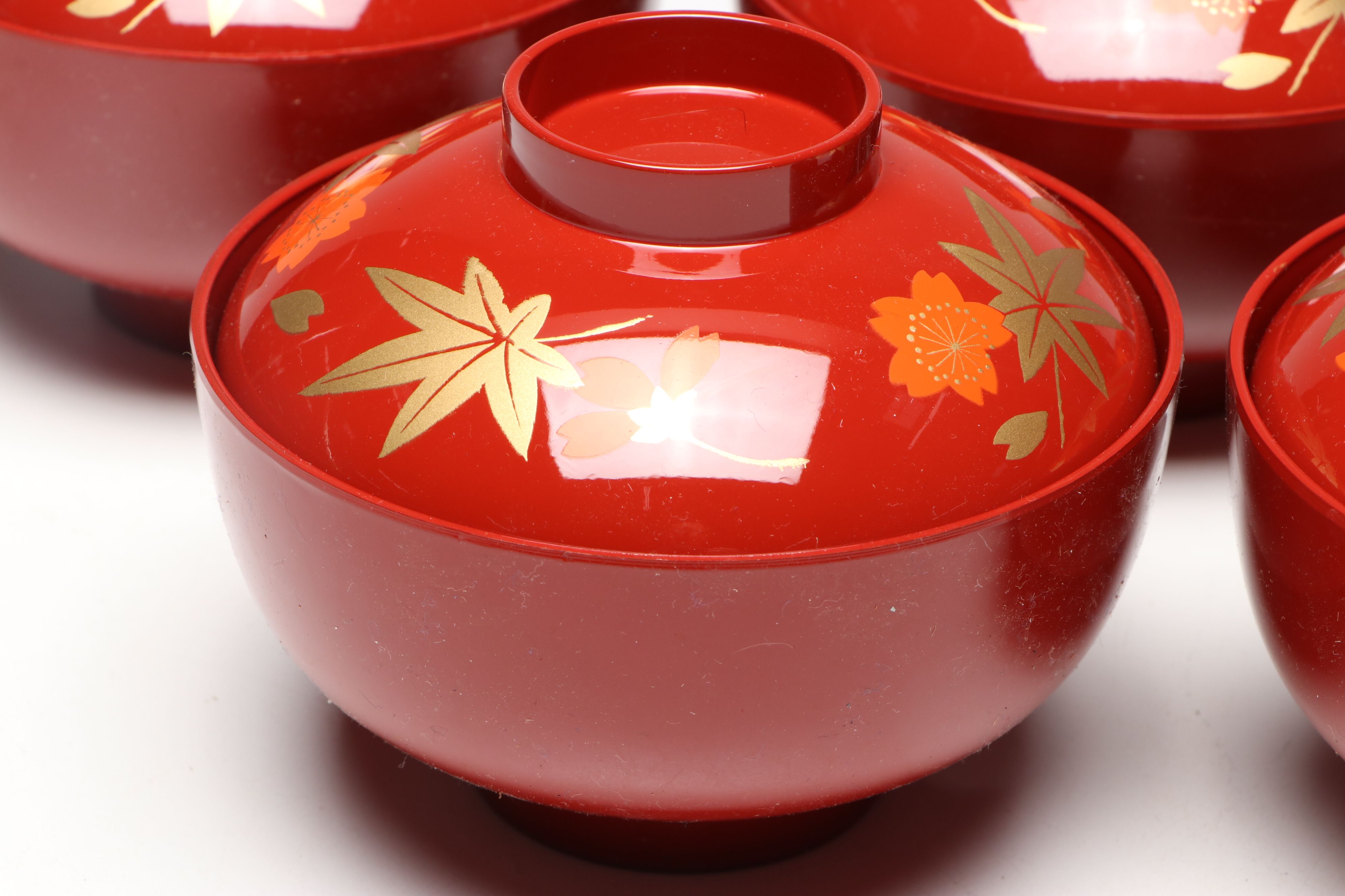 Chased Brass Teapot and Tray with Japanese Covered Soup Bowls