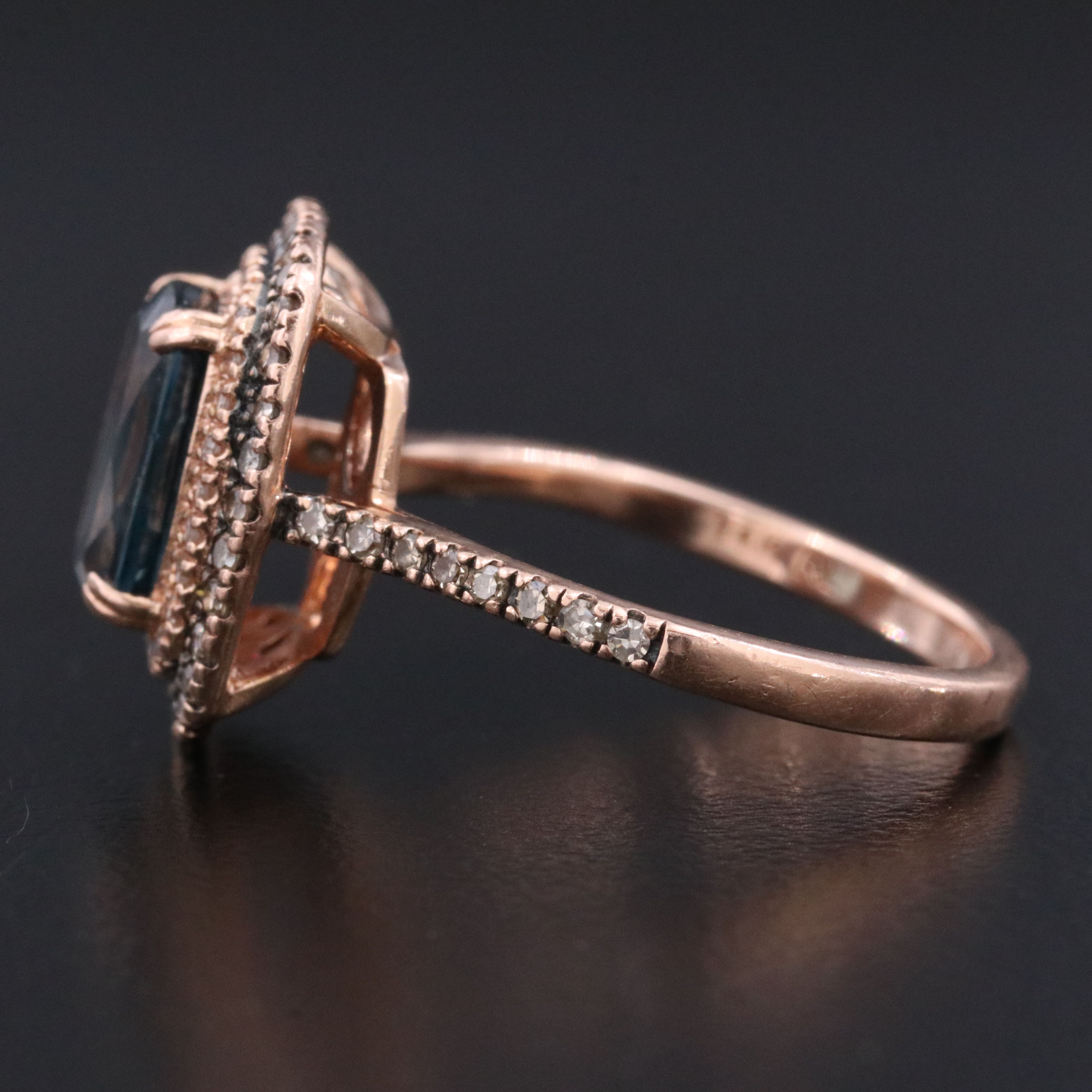 14K Rose Gold Topaz and Diamond Ring