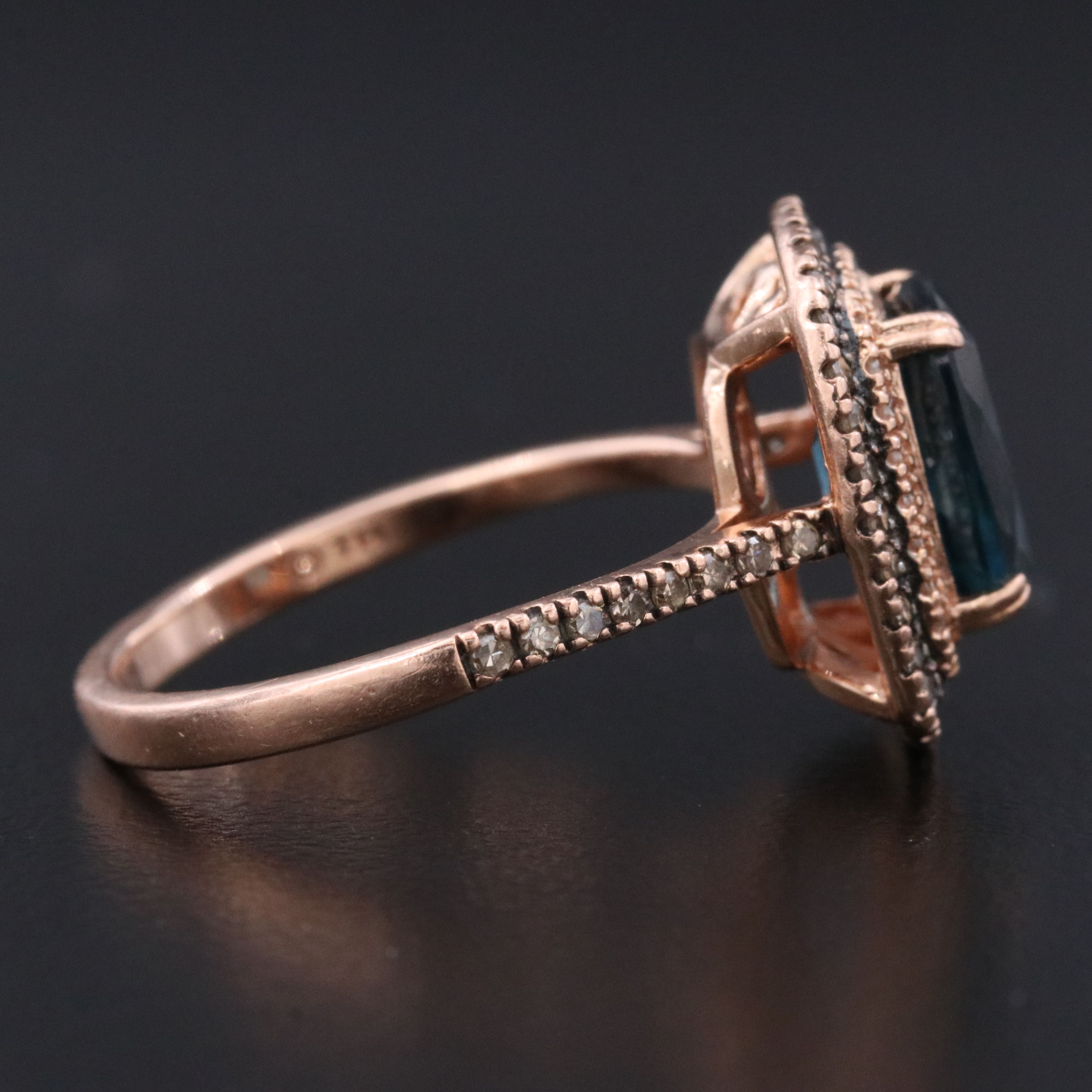 14K Rose Gold Topaz and Diamond Ring
