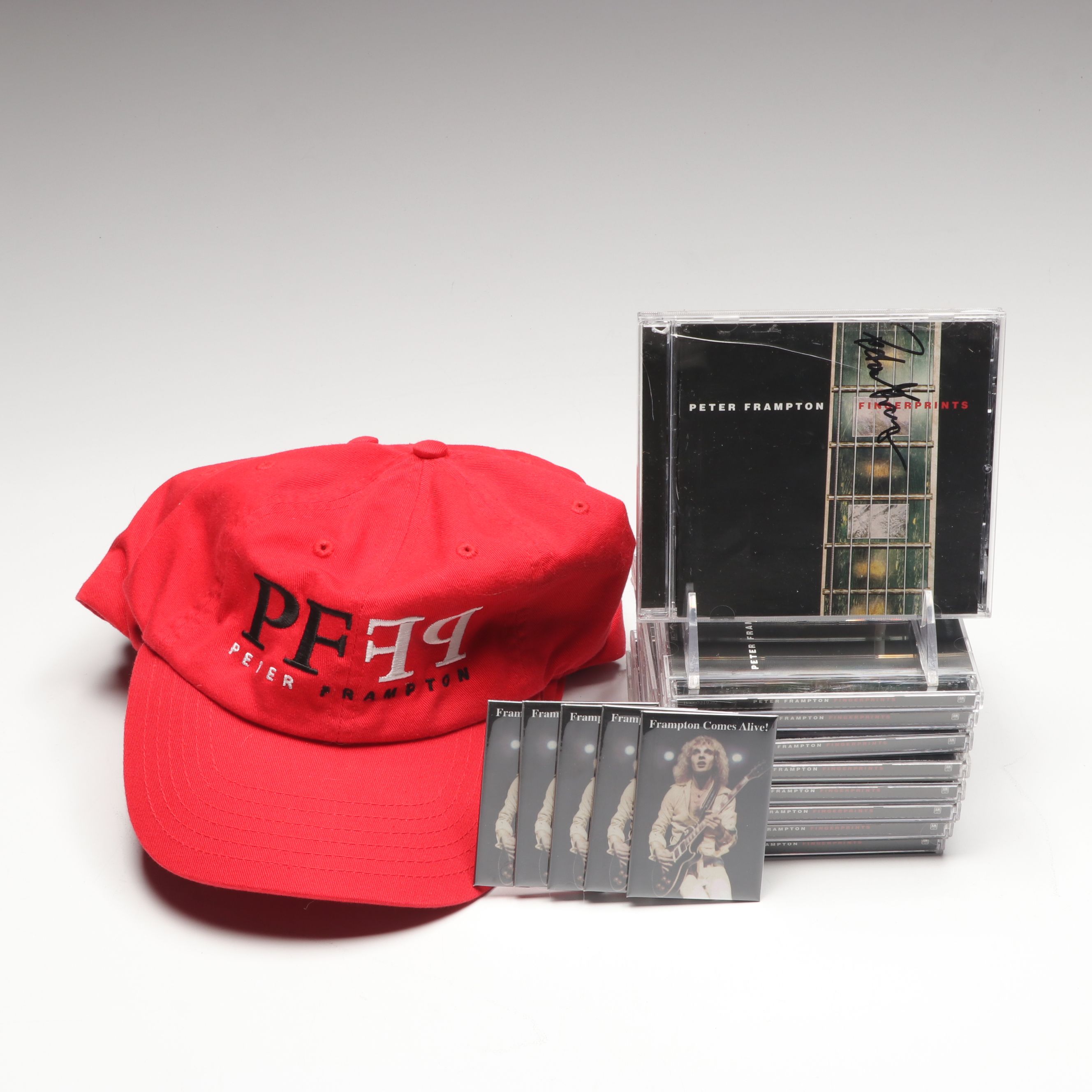 Signed Peter Frampton "Fingerprints" CDs with Baseball Caps and Magnets