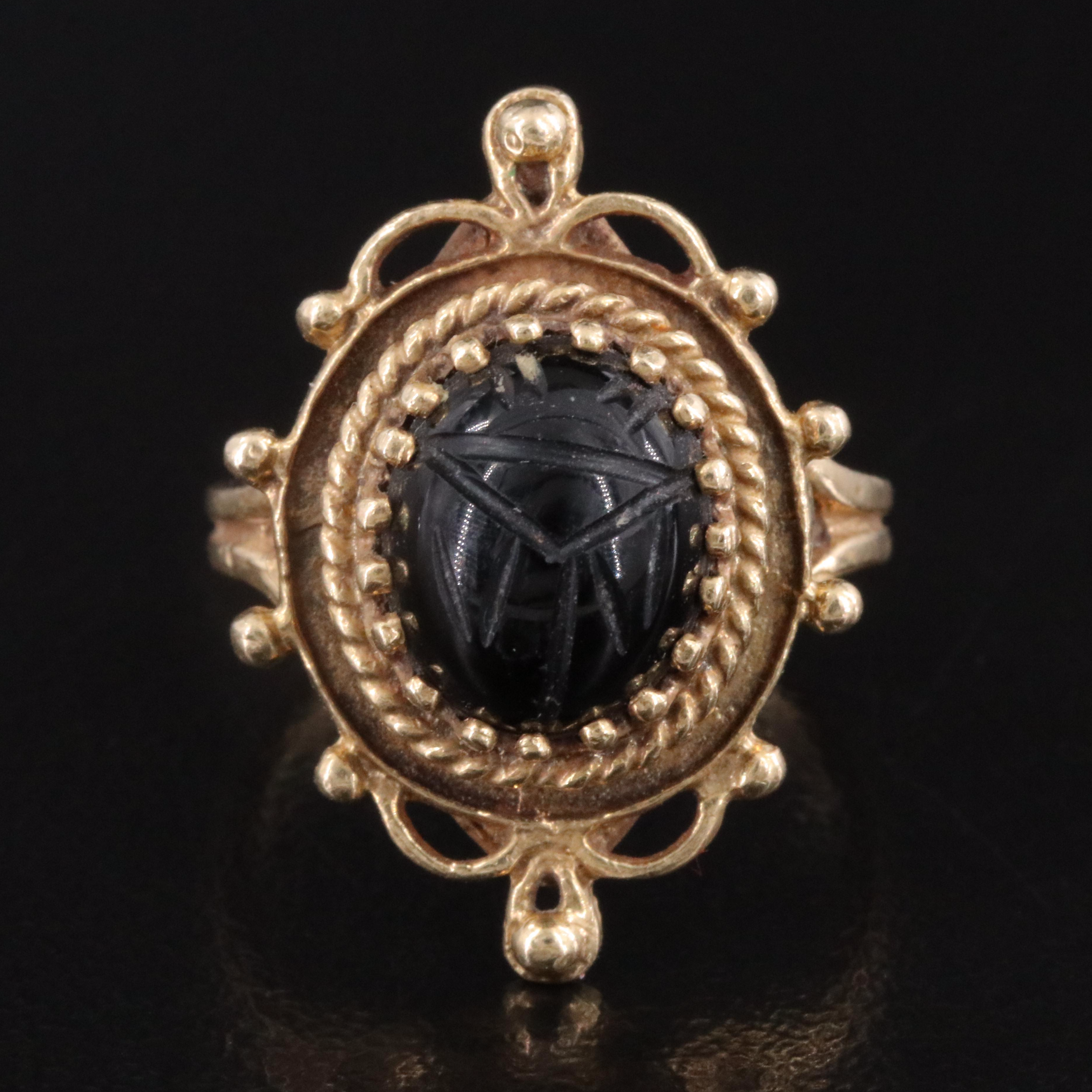 14K Black Onyx Scarab Ring