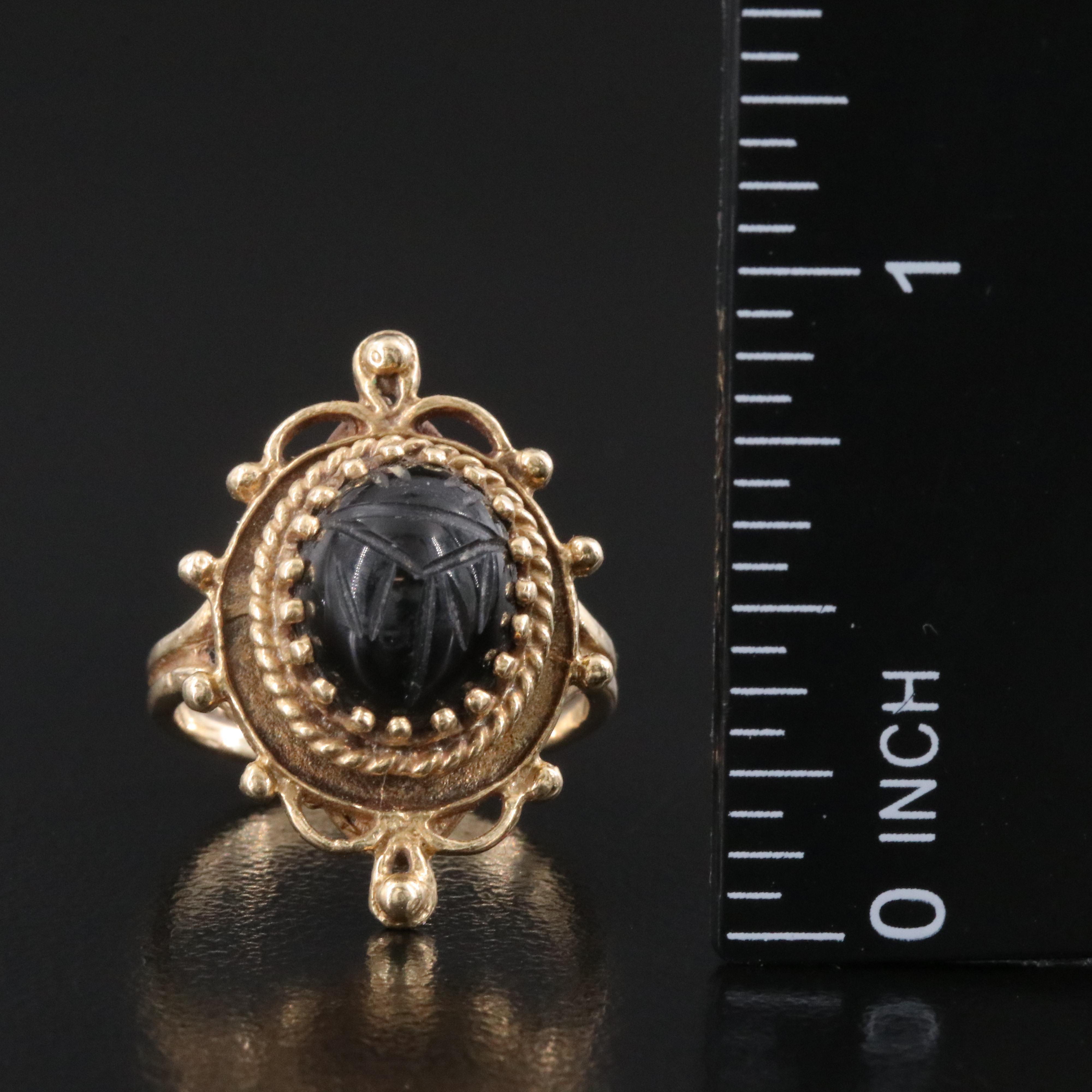 14K Black Onyx Scarab Ring