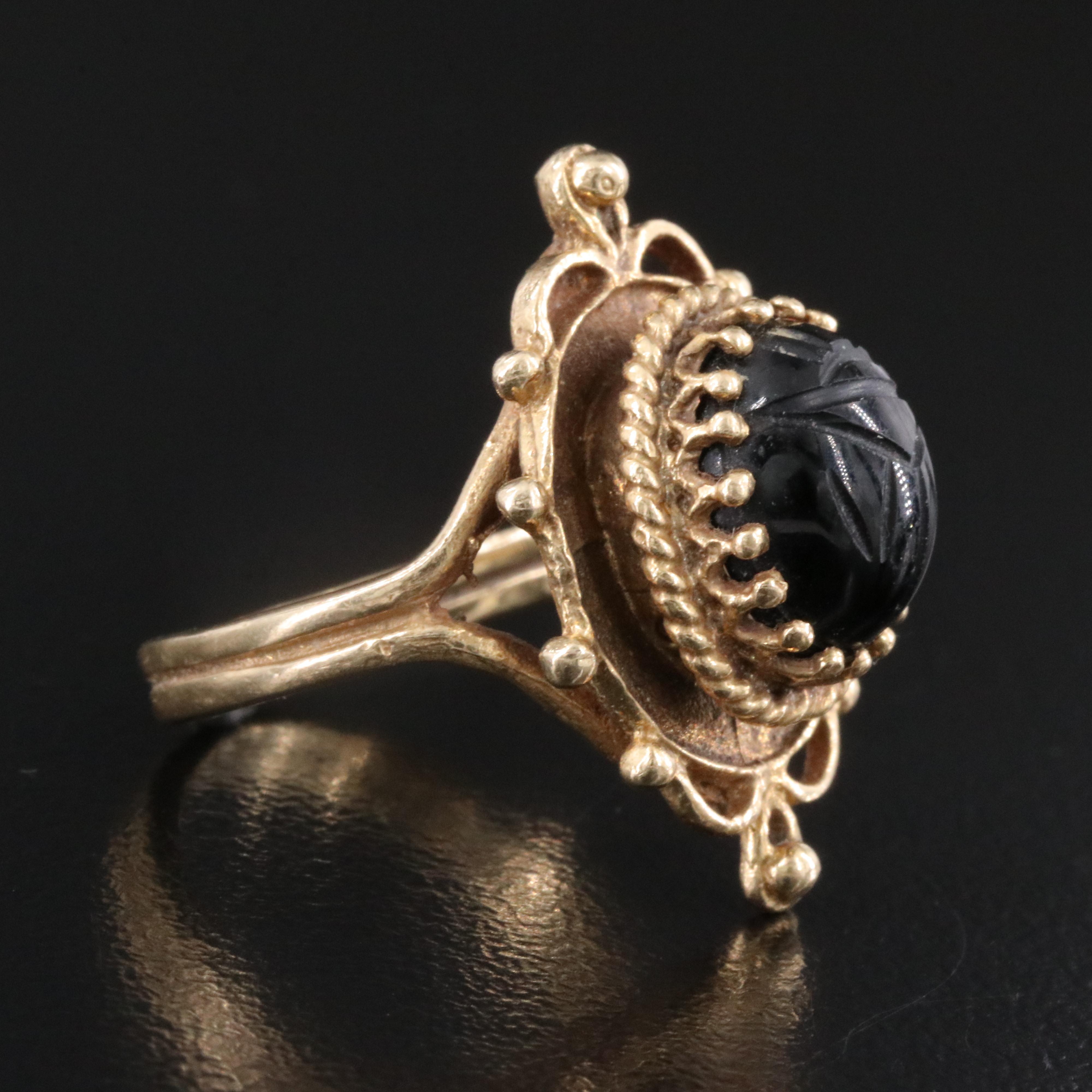 14K Black Onyx Scarab Ring