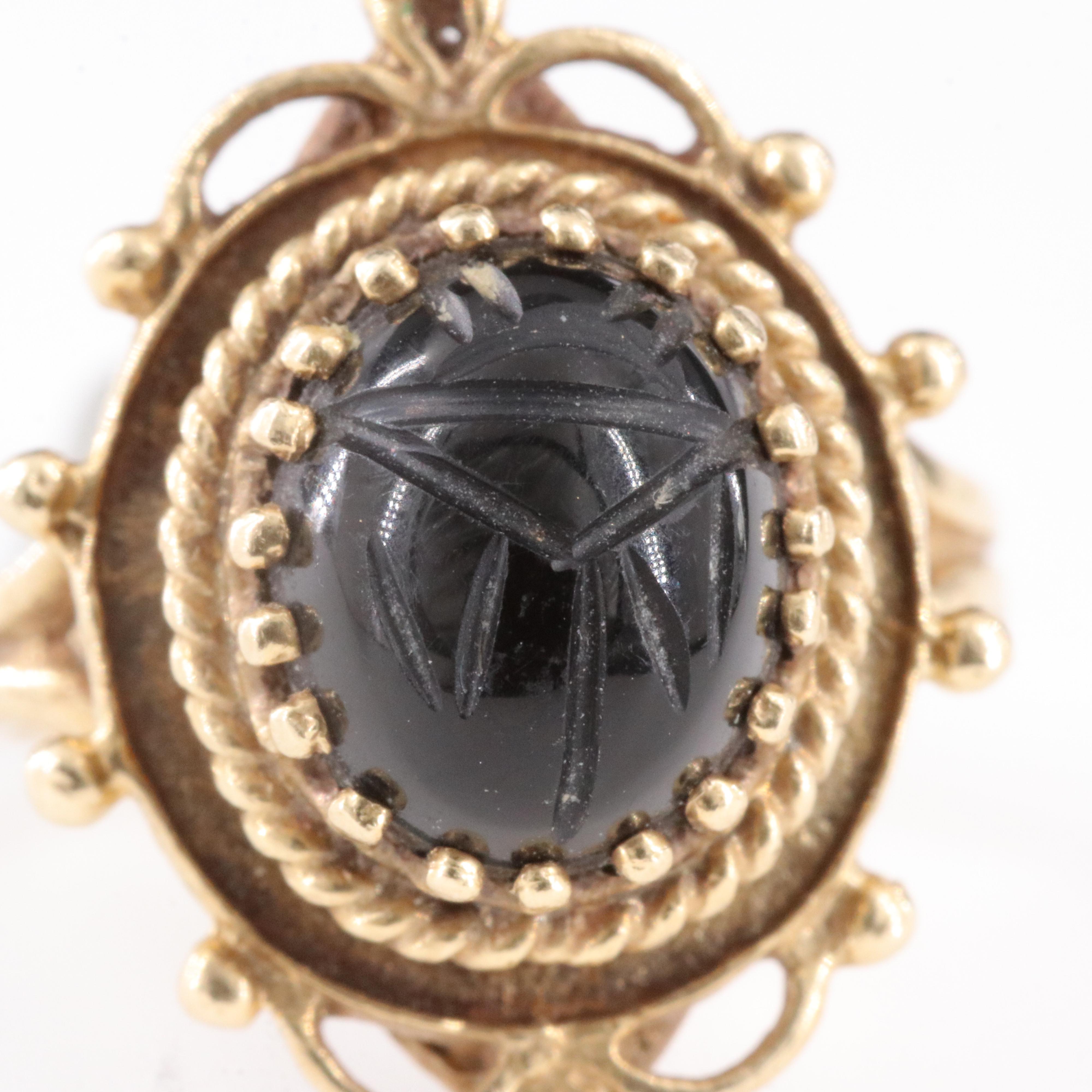 14K Black Onyx Scarab Ring