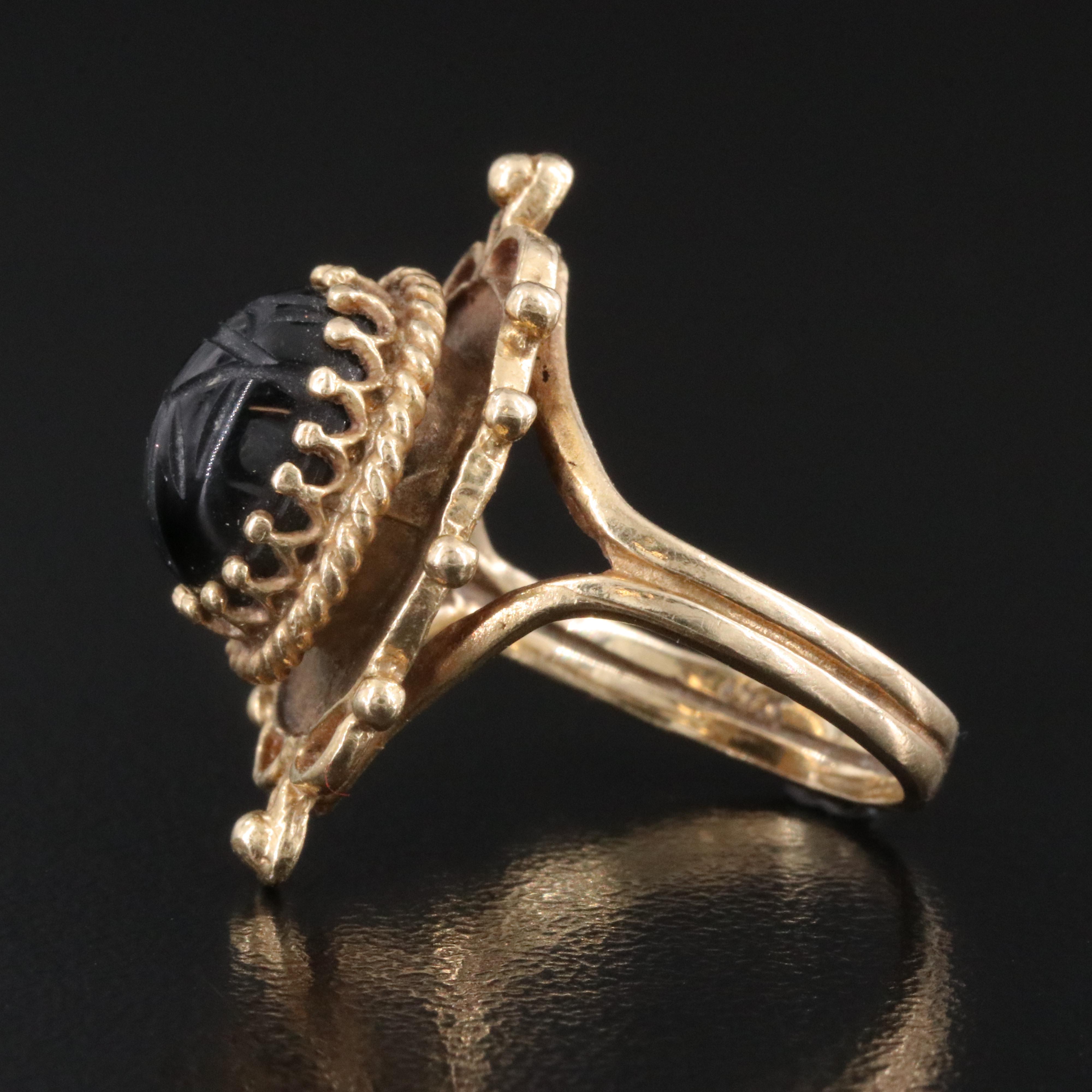 14K Black Onyx Scarab Ring