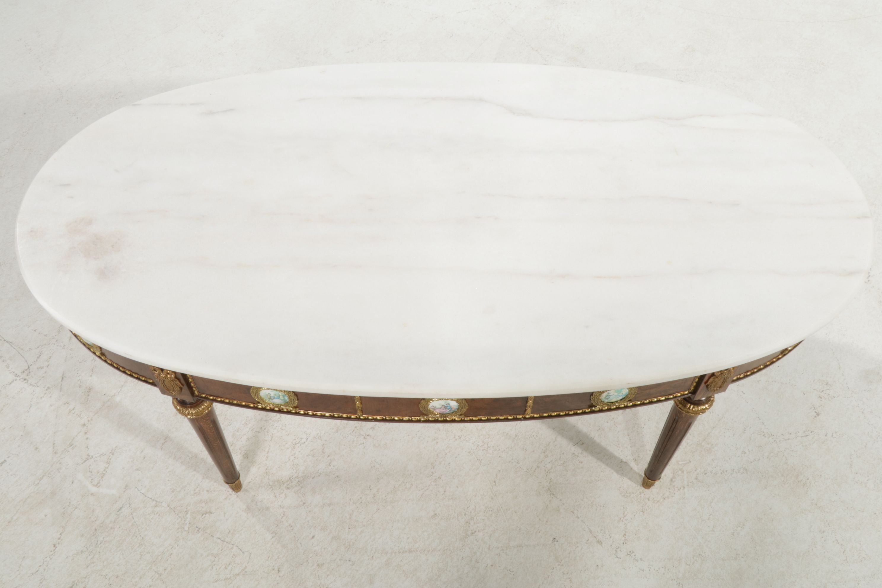 Spanish Louis XVI Style Marble Top Coffee Table with Porcelain Medallions