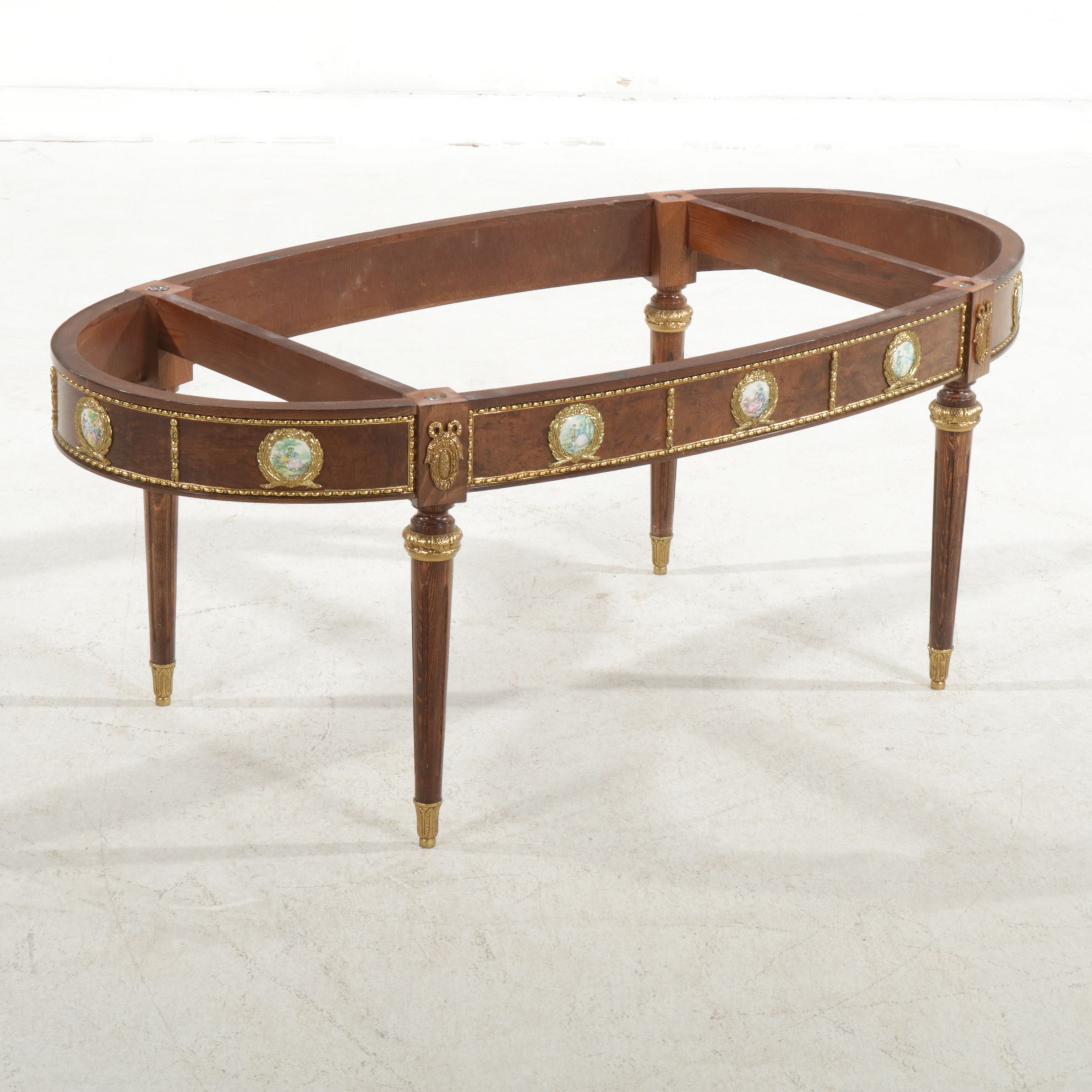 Spanish Louis XVI Style Marble Top Coffee Table with Porcelain Medallions