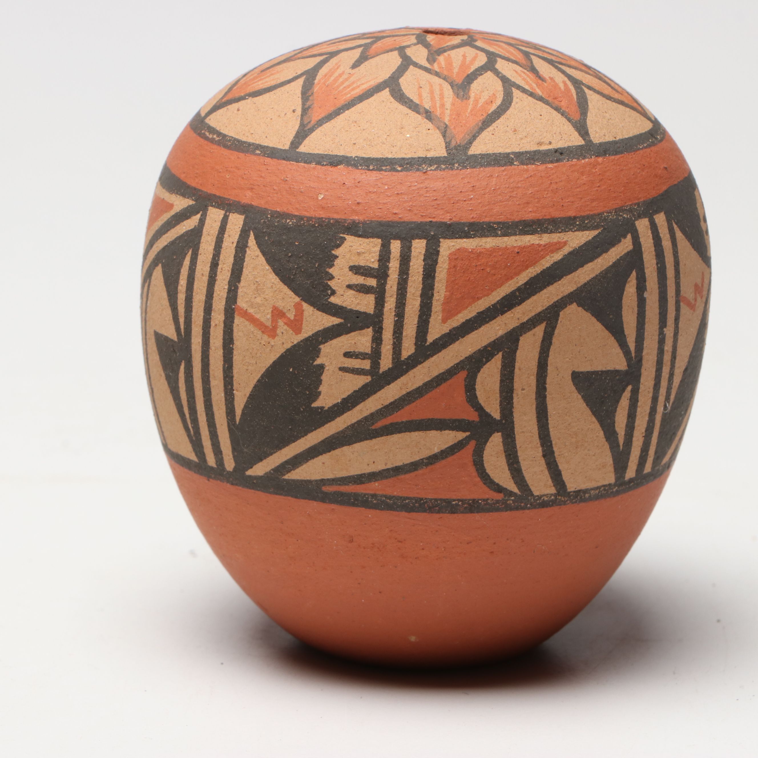 B. Toya Jemez Pueblo Earthernware Seed Pot with Earthenware Vases