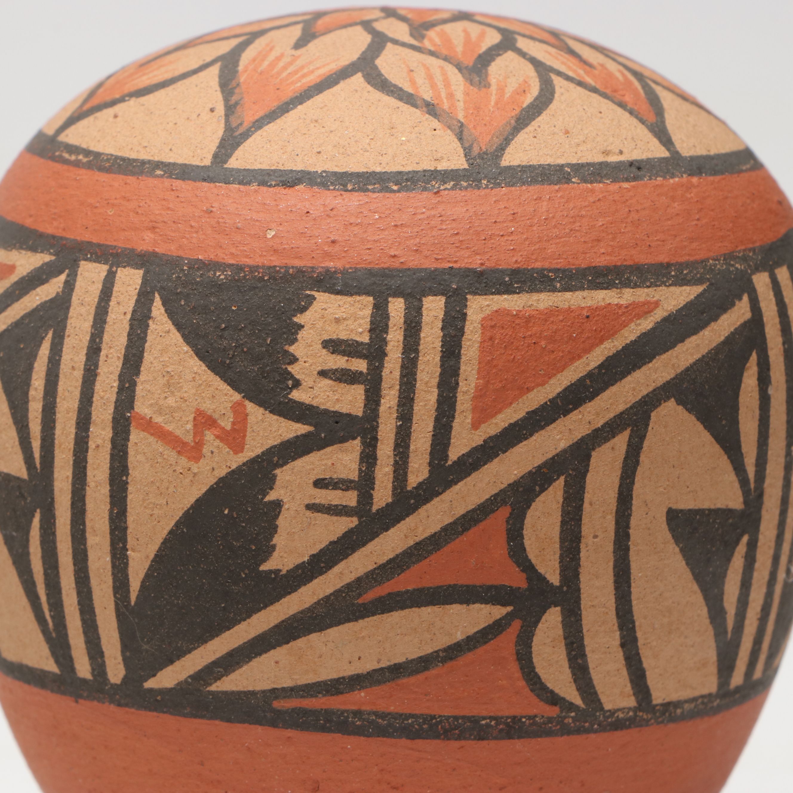 B. Toya Jemez Pueblo Earthernware Seed Pot with Earthenware Vases