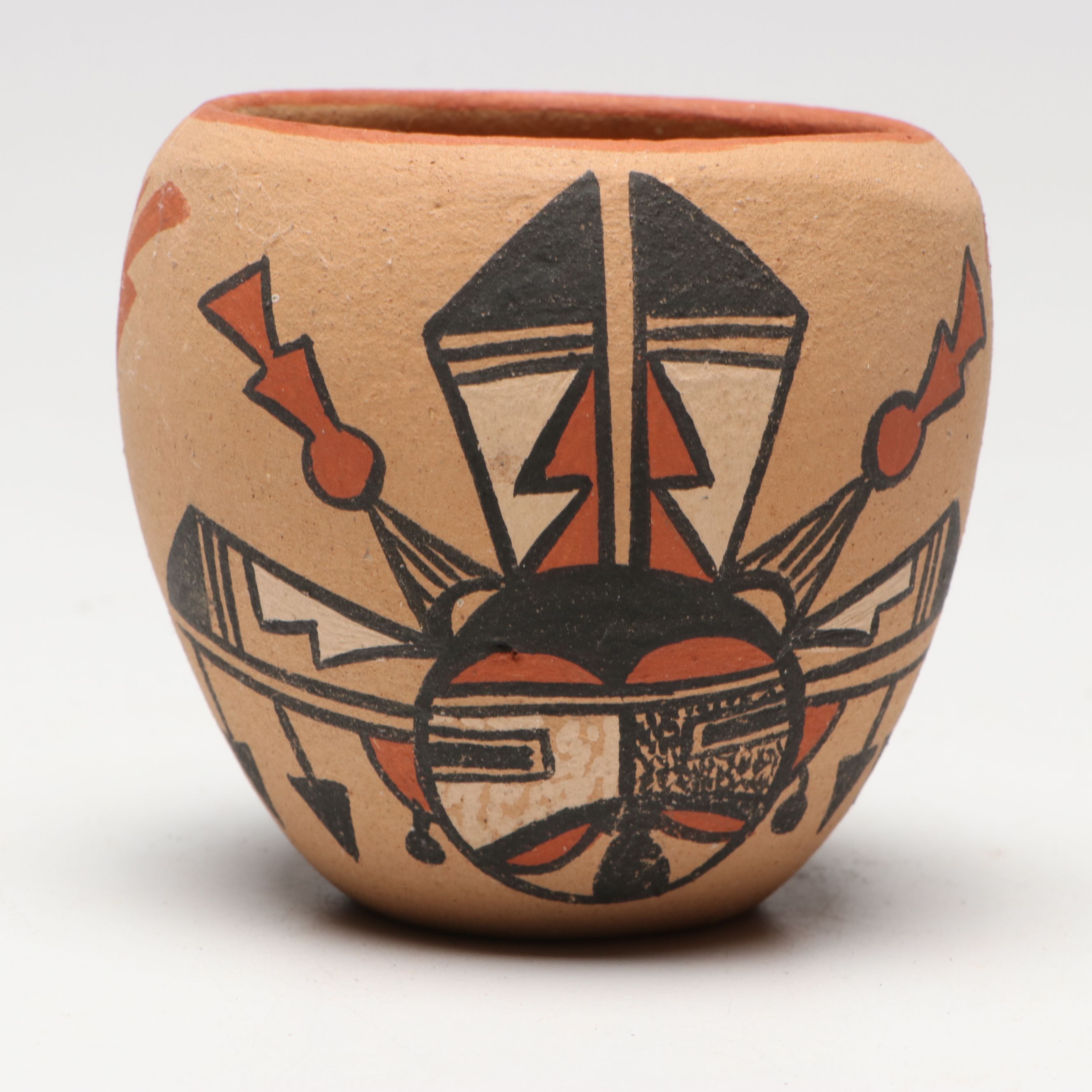 B. Toya Jemez Pueblo Earthernware Seed Pot with Earthenware Vases