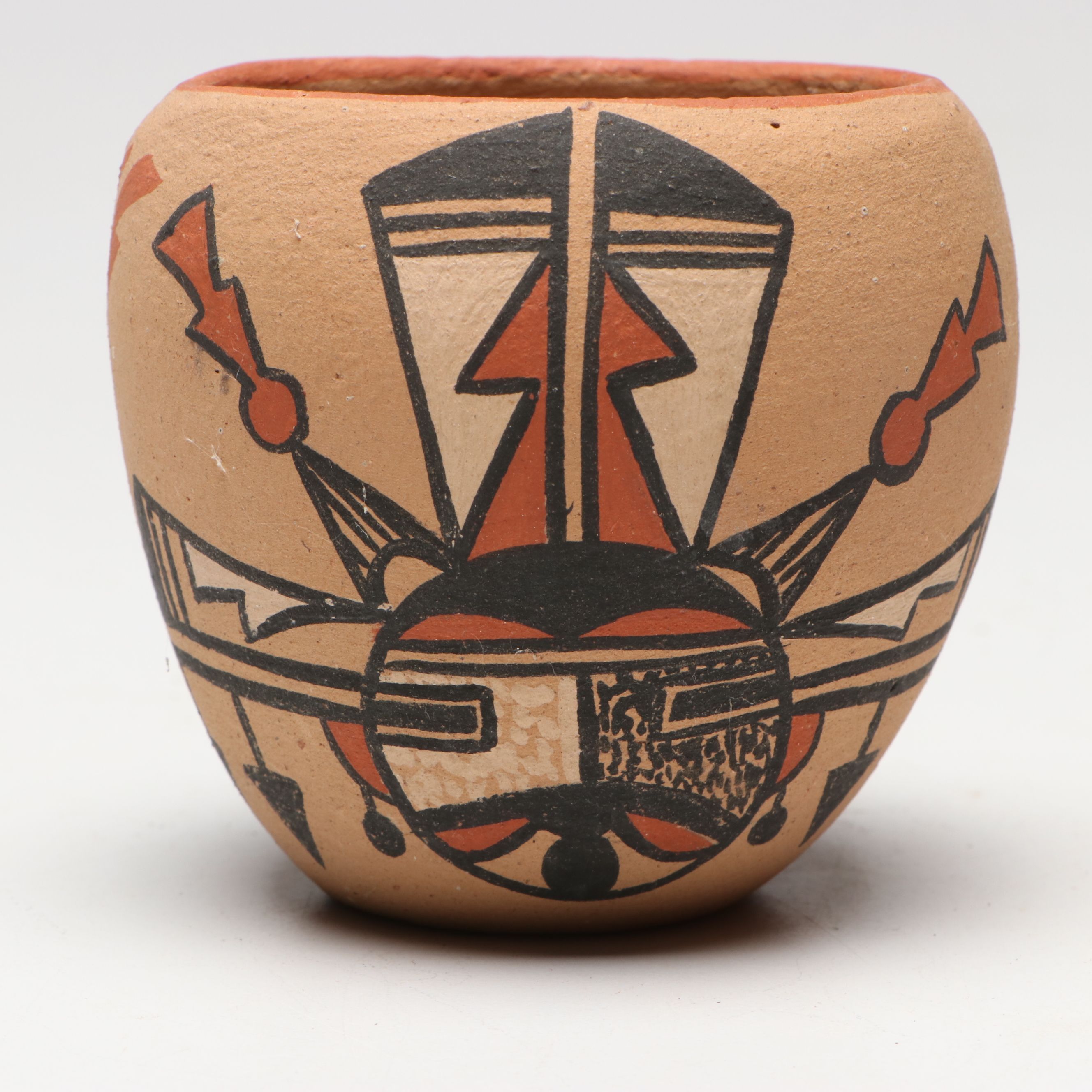 B. Toya Jemez Pueblo Earthernware Seed Pot with Earthenware Vases