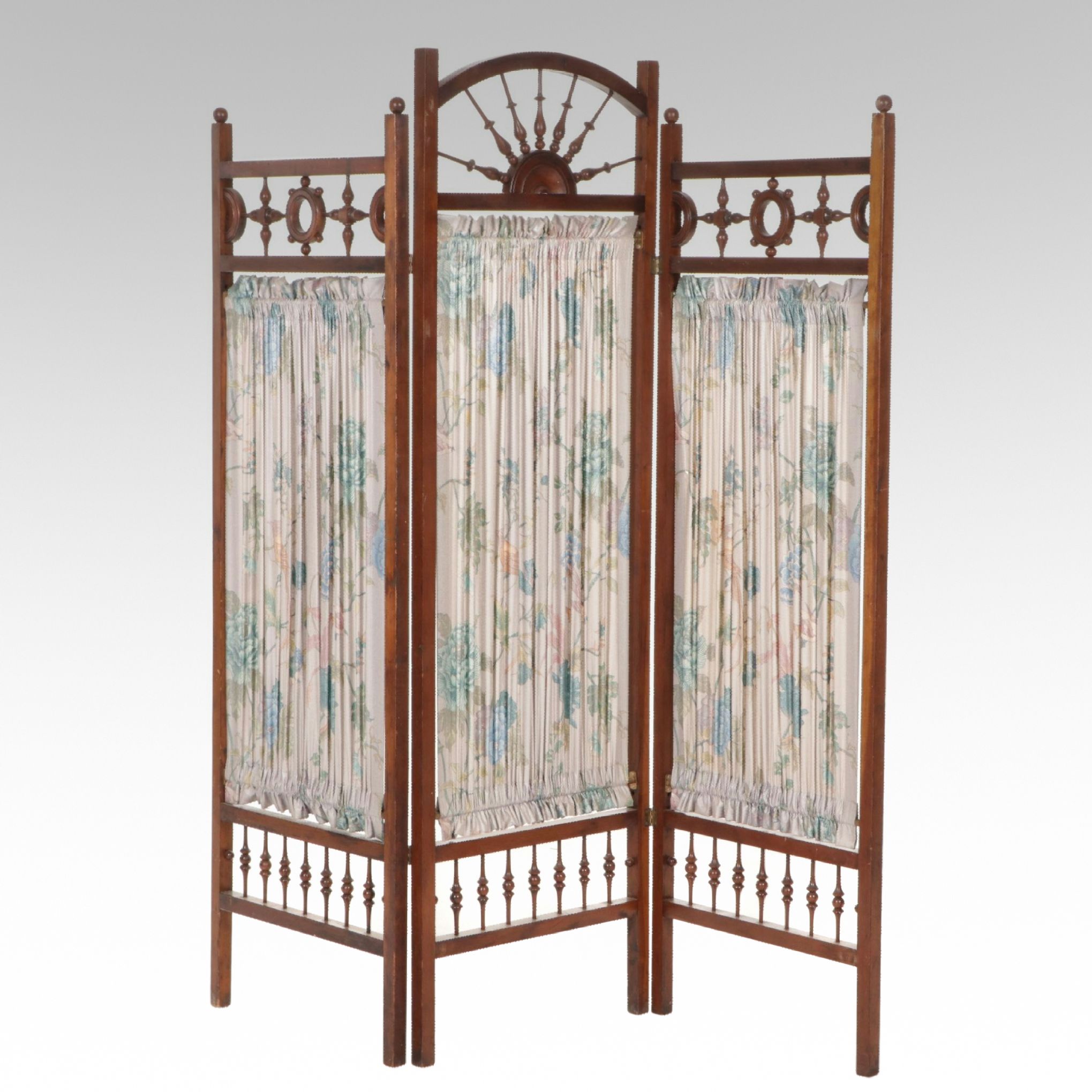 Eastlake Walnut Three-Panel Folding Screen with Fabric Panels