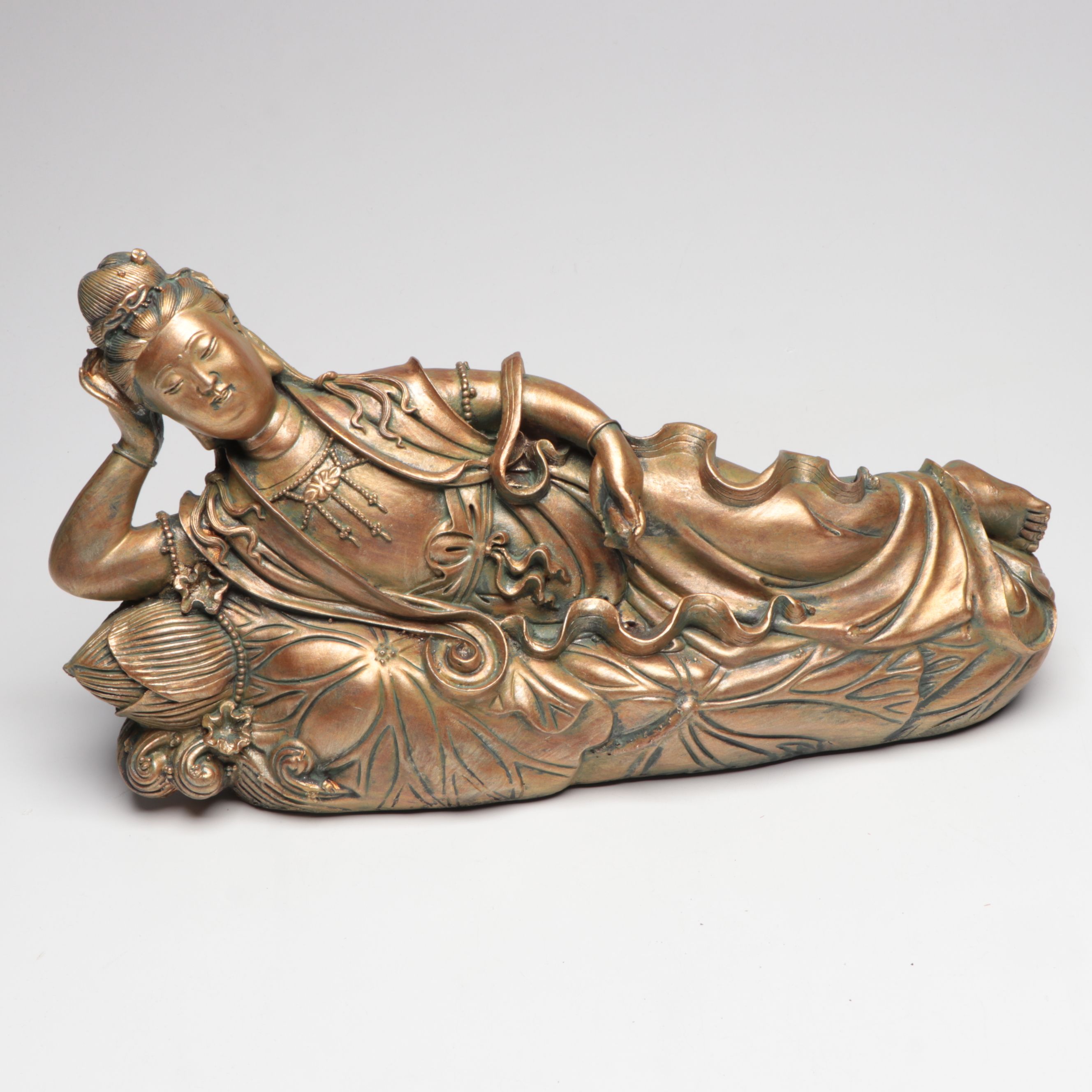 Chinese Hand-Carved Cork Landscape Diorama with Plaster Guanyin Figure