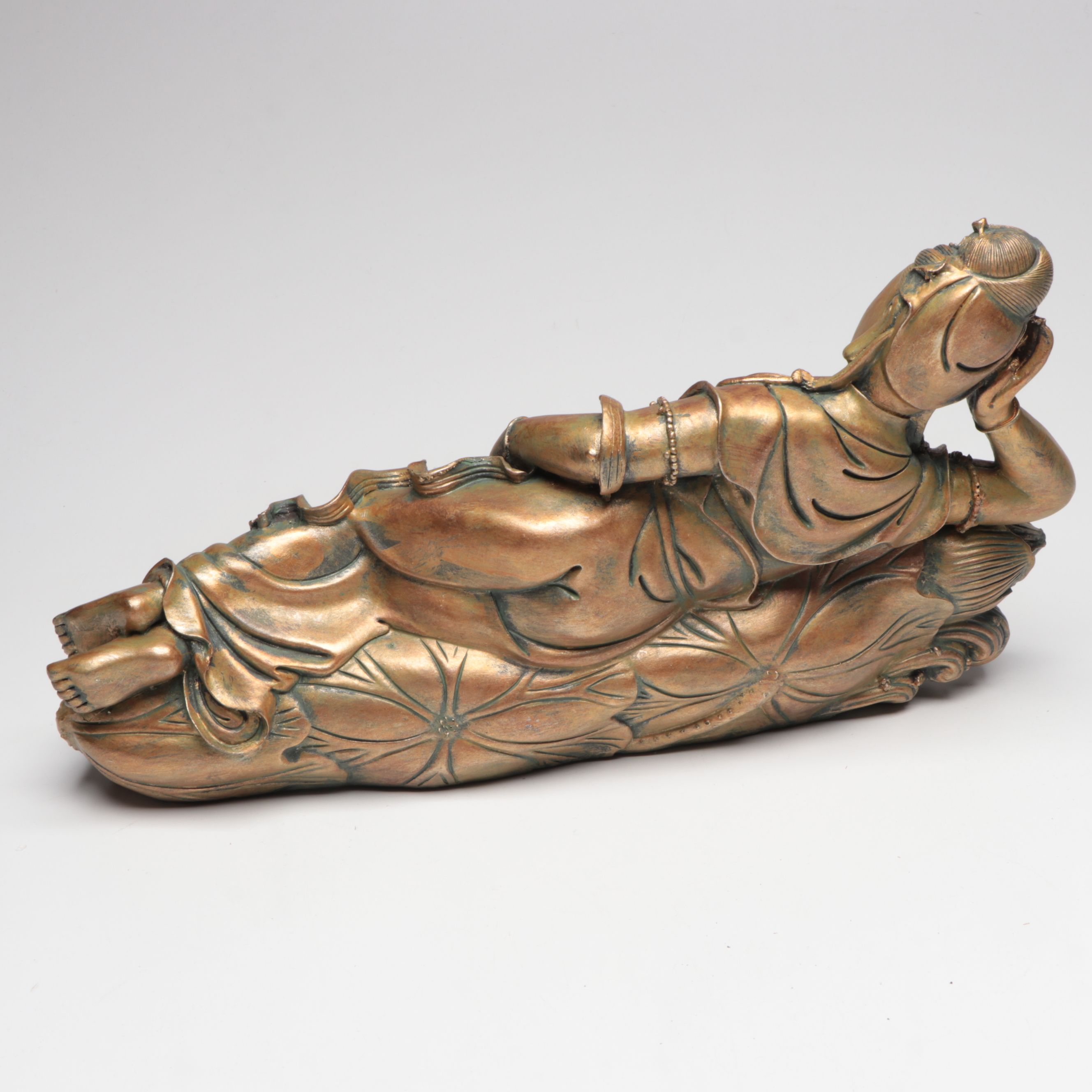 Chinese Hand-Carved Cork Landscape Diorama with Plaster Guanyin Figure