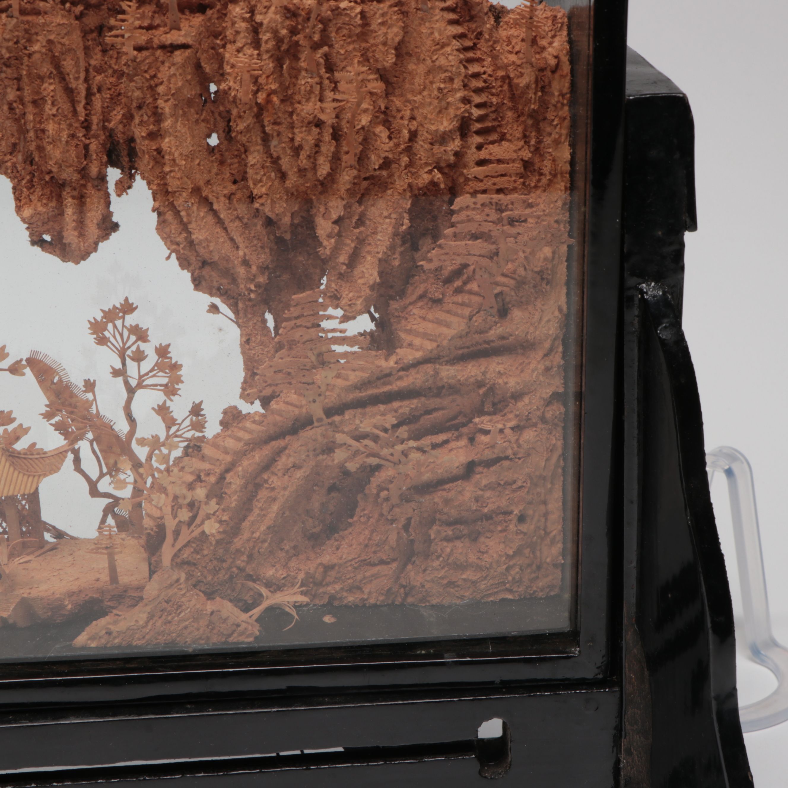 Chinese Hand-Carved Cork Landscape Diorama with Plaster Guanyin Figure