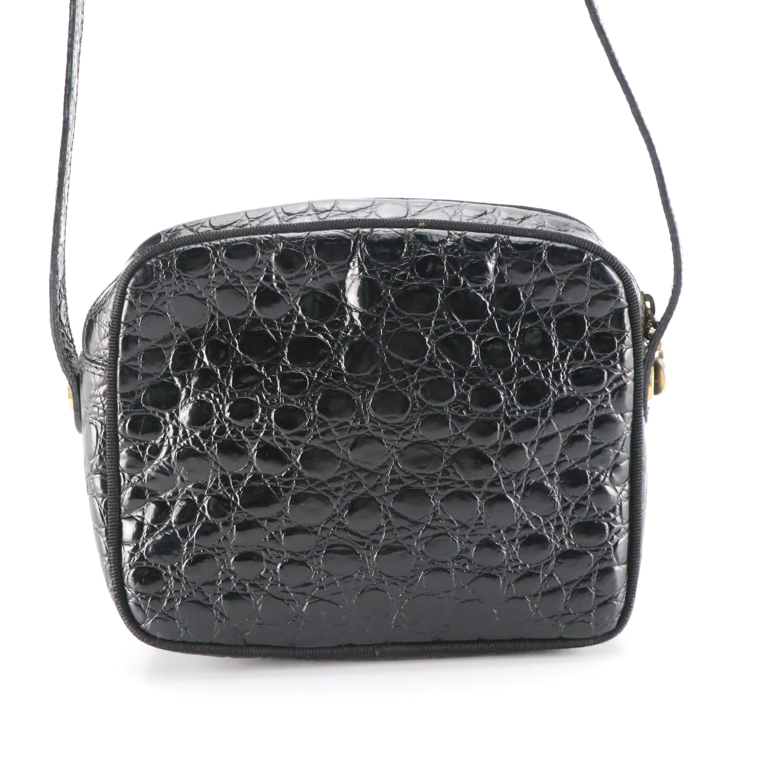 Salvatore Ferragamo Small Vara Crossbody Bag in Shiny Black Crocodile Leather