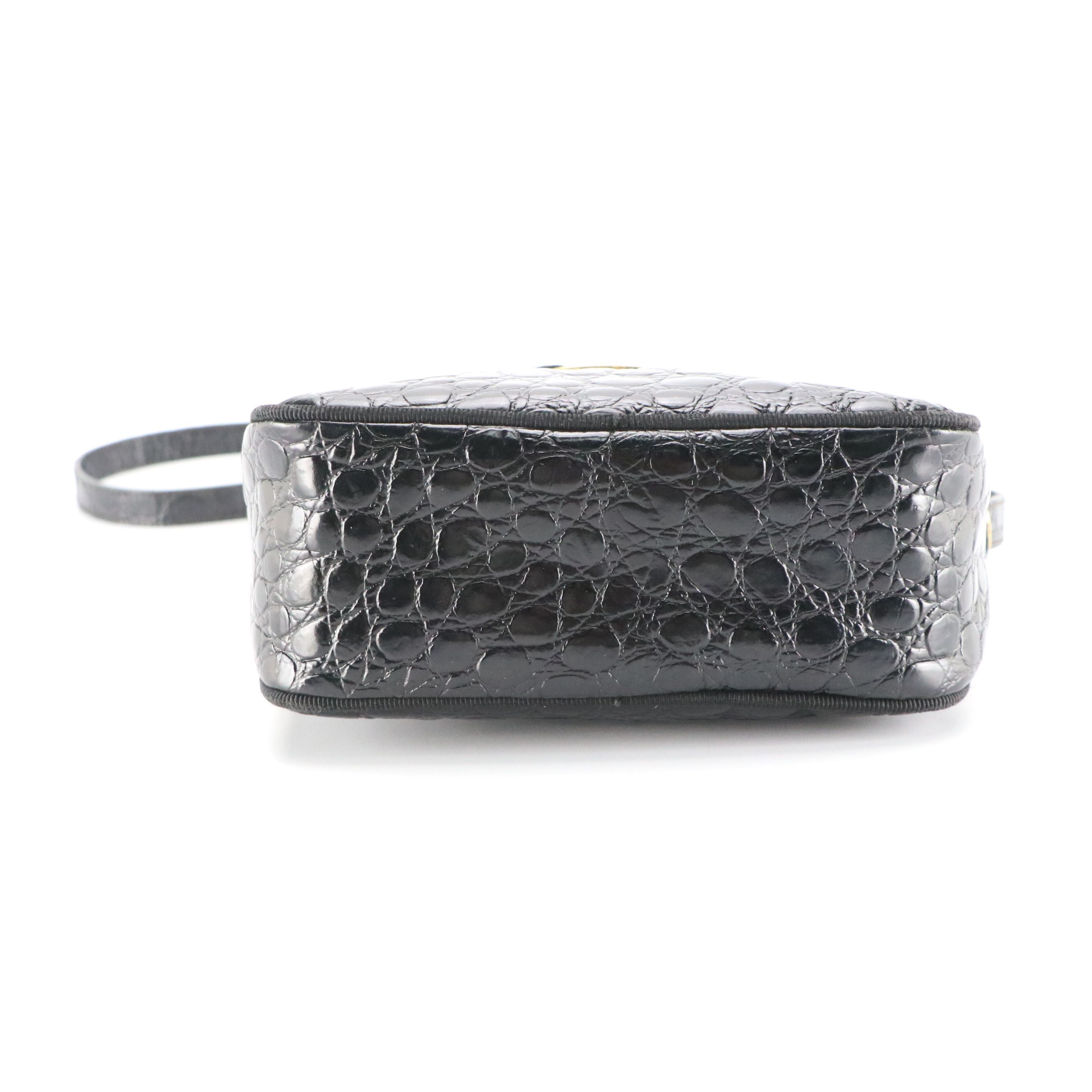 Salvatore Ferragamo Small Vara Crossbody Bag in Shiny Black Crocodile Leather