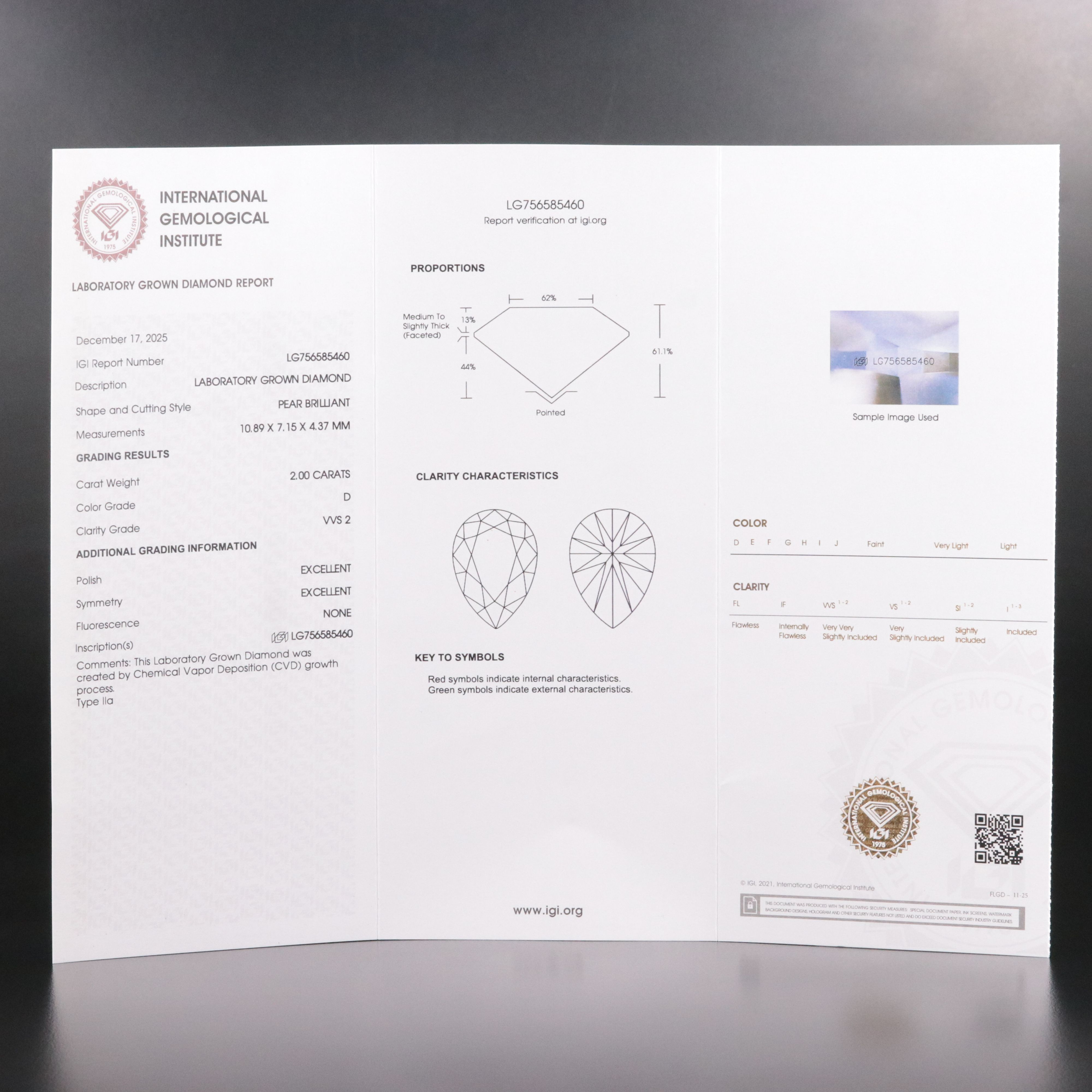18K 2.00 CT Lab Grown Diamond Solitaire Ring with IGI Report