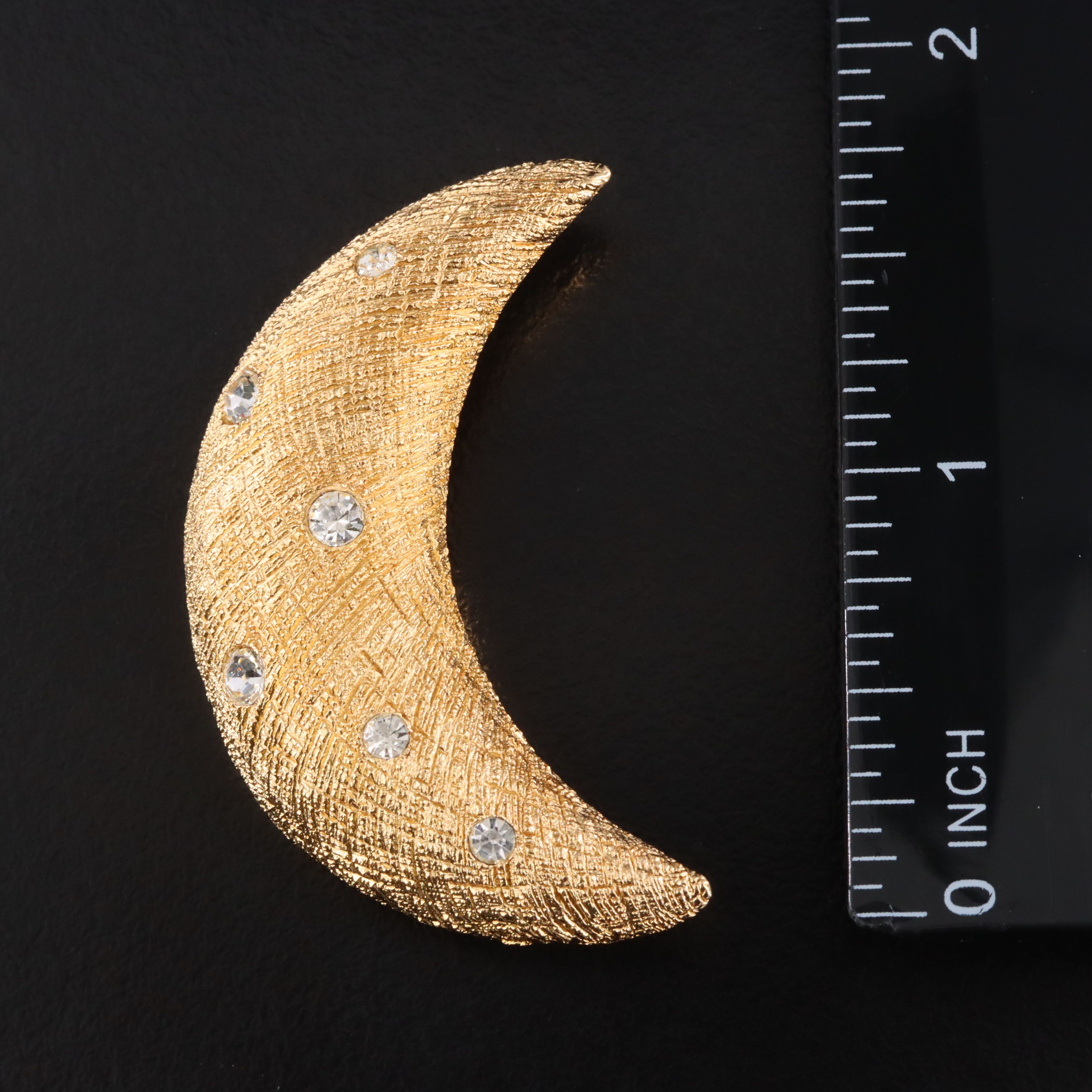 Christian Dior Textural Crescent Moon Brooch with Crystals
