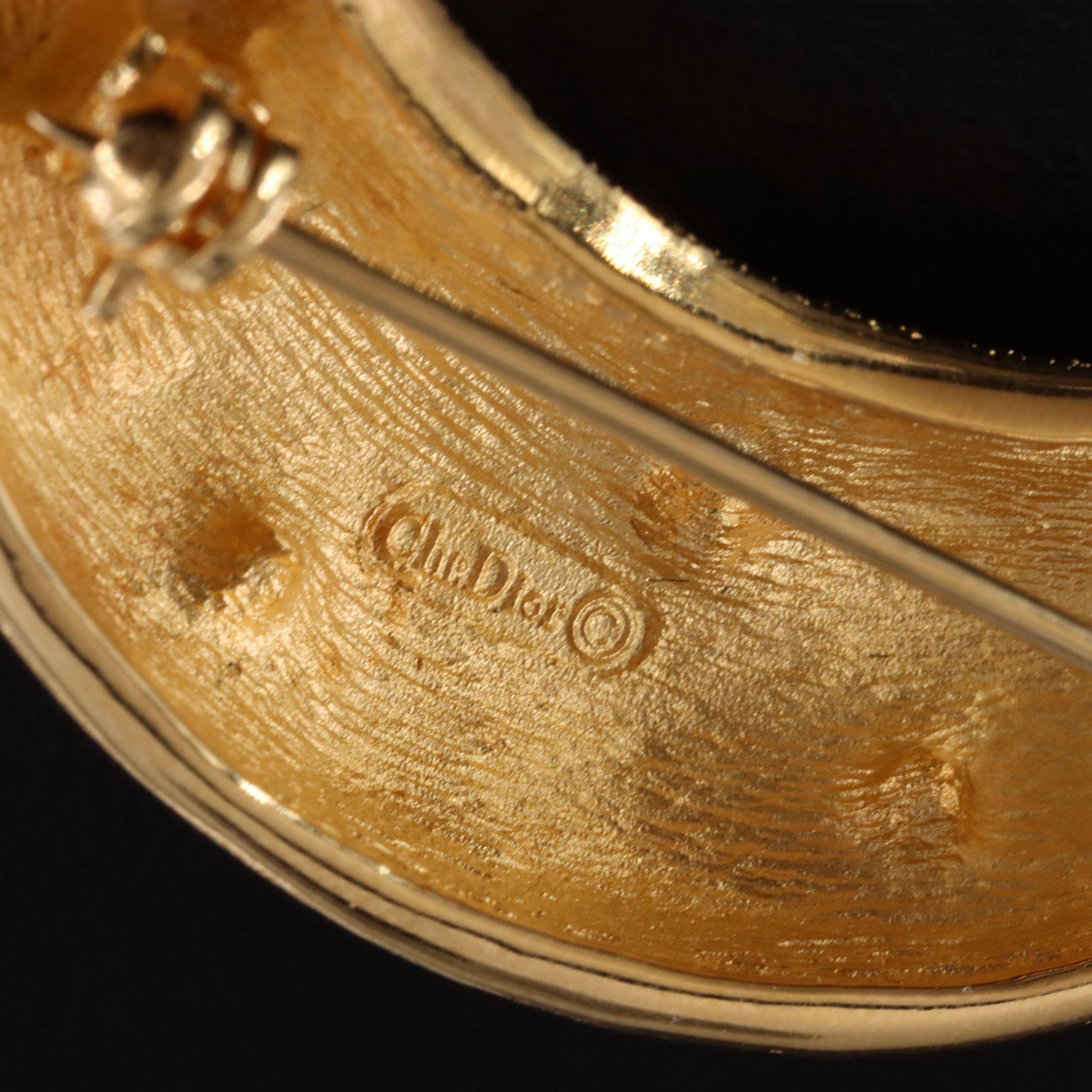 Christian Dior Textural Crescent Moon Brooch with Crystals