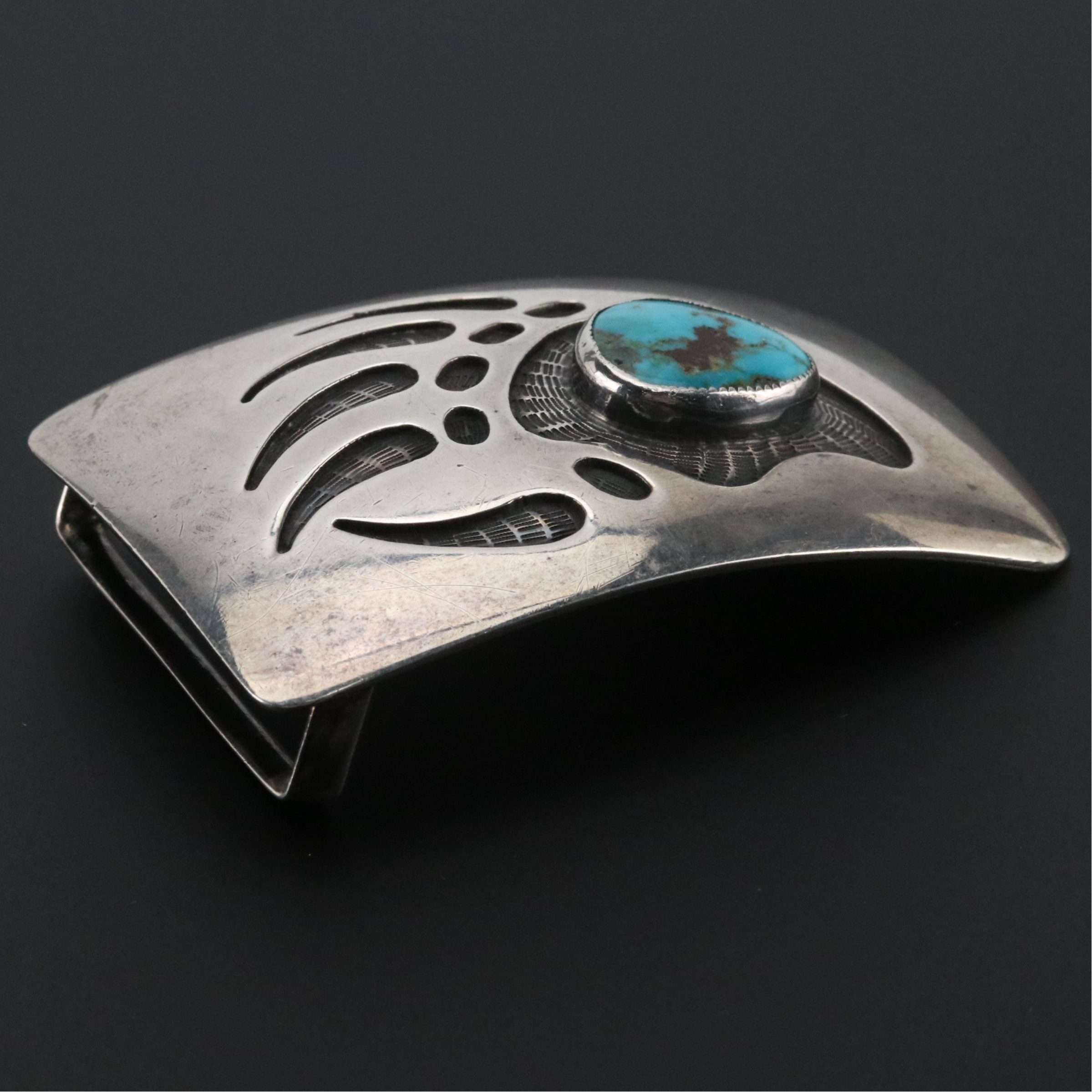 Watson Honanie Hopi Sterling Overlay Turquoise Belt Buckle