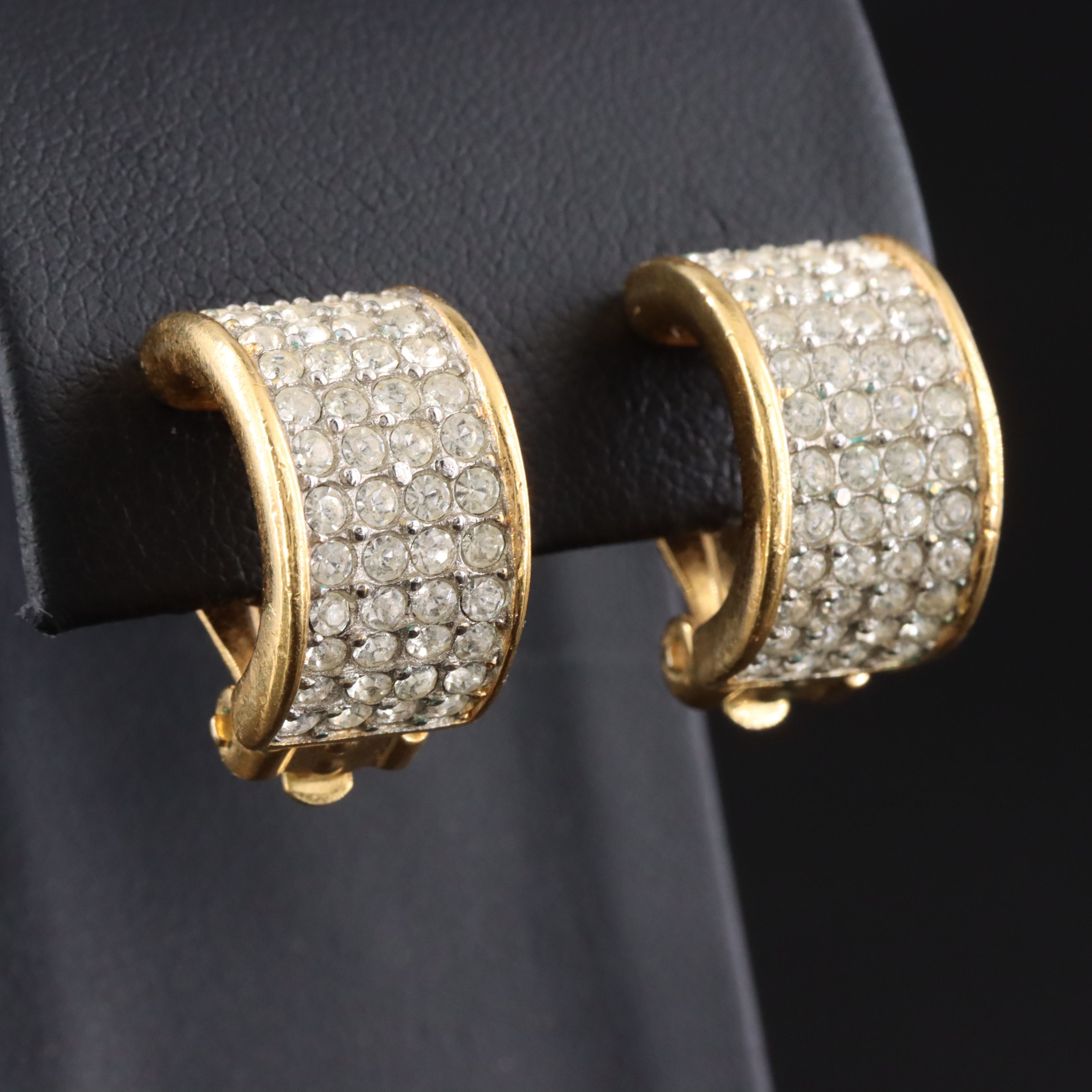 Givenchy Rhinestone Half Hoop Clip Earrings