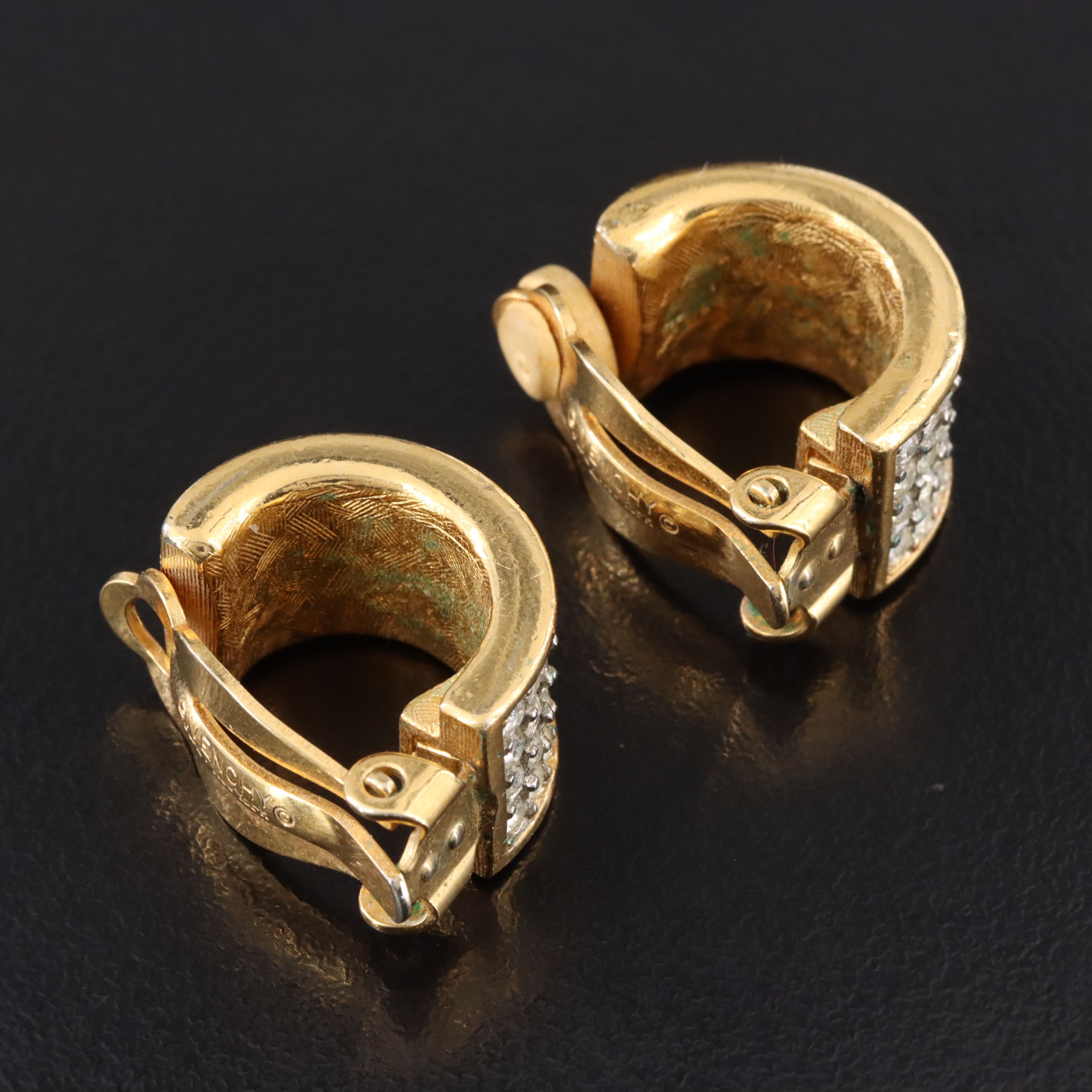 Givenchy Rhinestone Half Hoop Clip Earrings