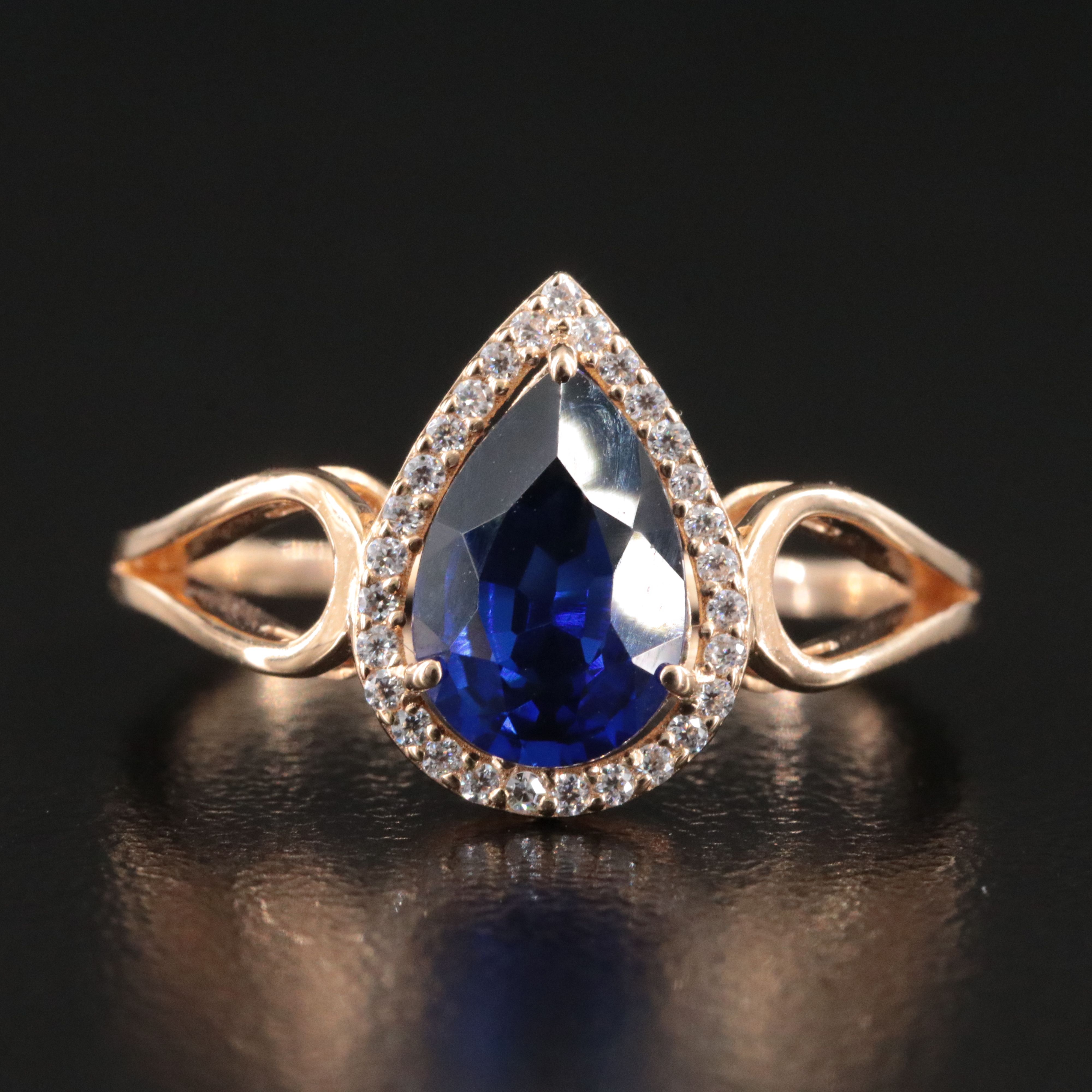 14K 1.52 CT Sapphire and Moissanite Halo Ring