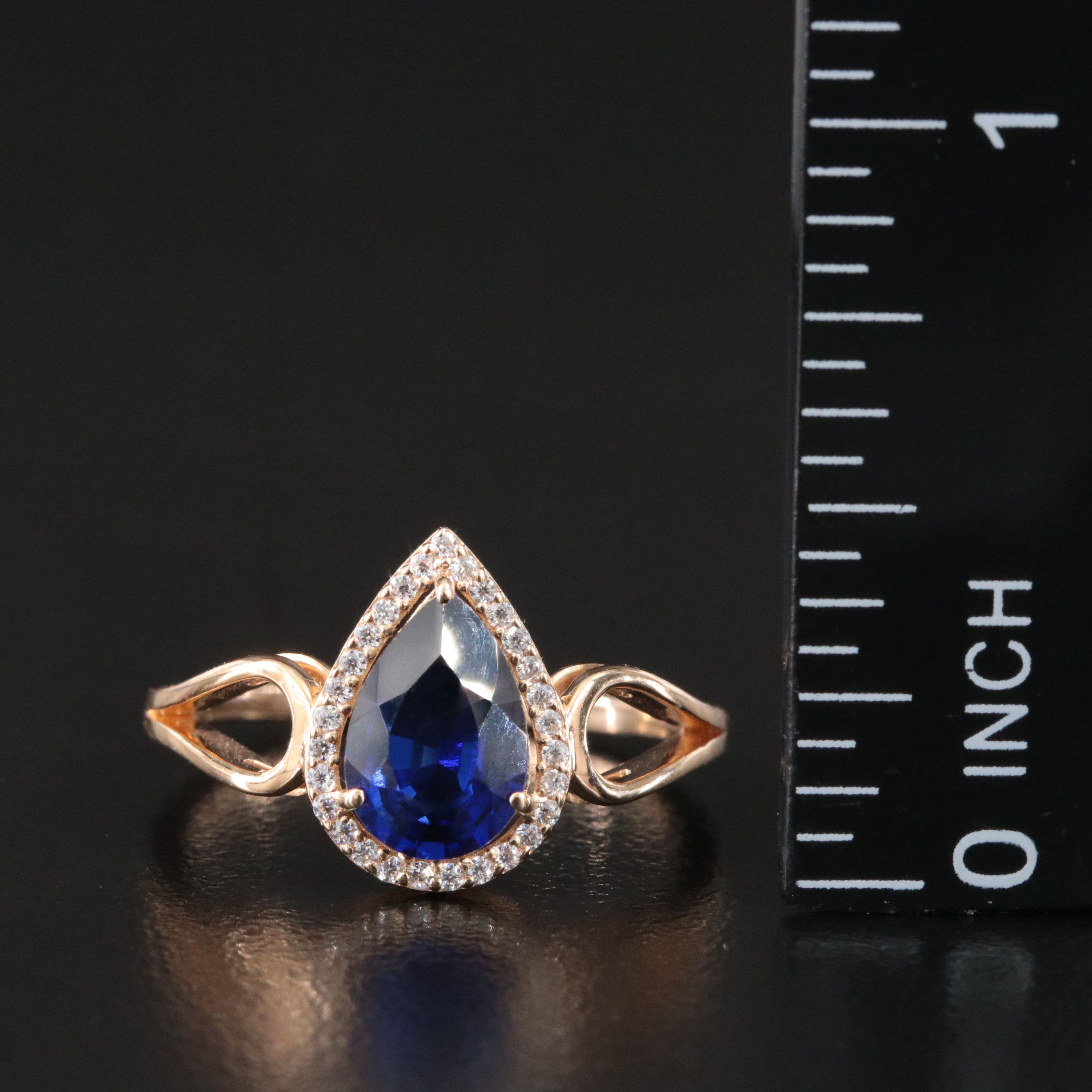 14K 1.52 CT Sapphire and Moissanite Halo Ring
