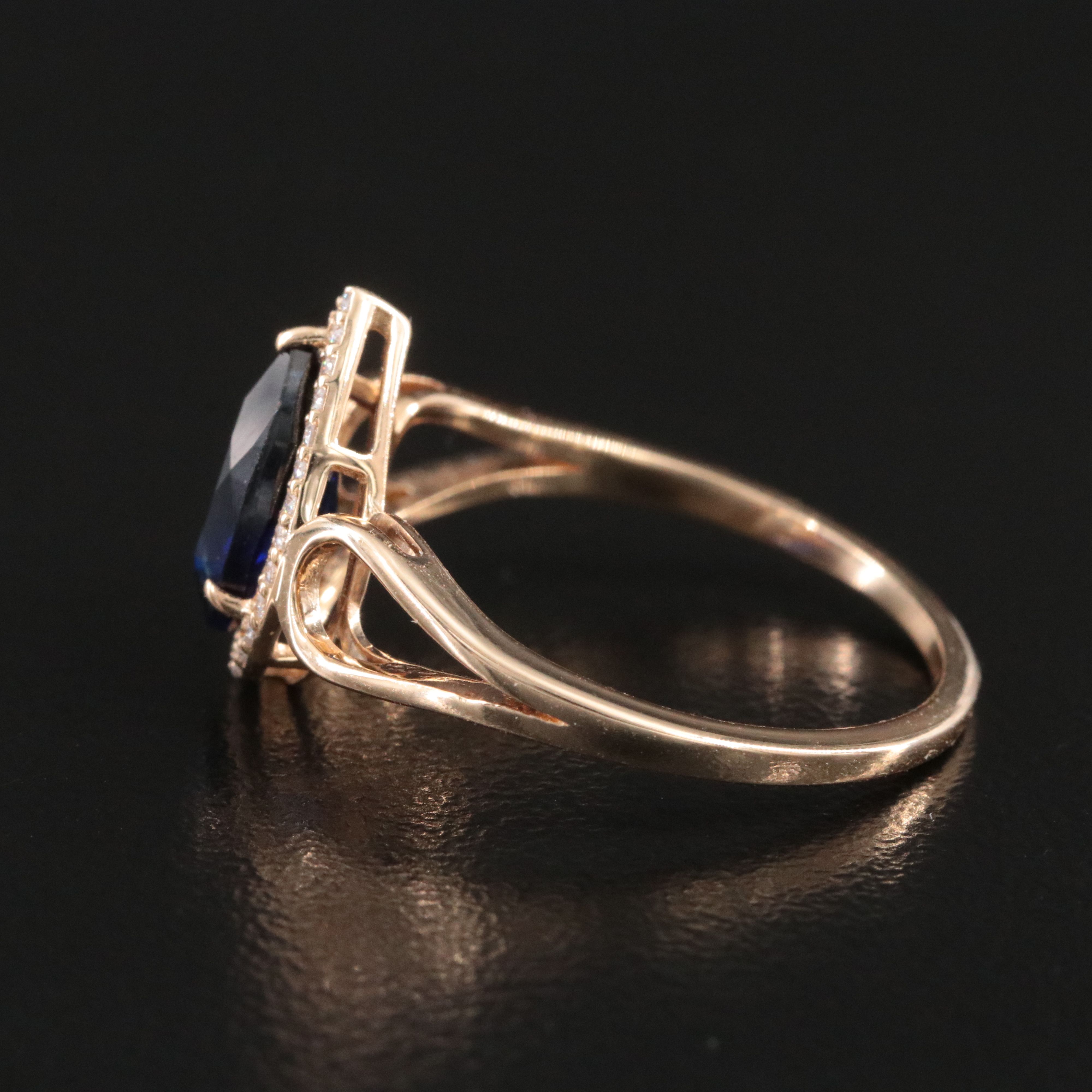 14K 1.52 CT Sapphire and Moissanite Halo Ring