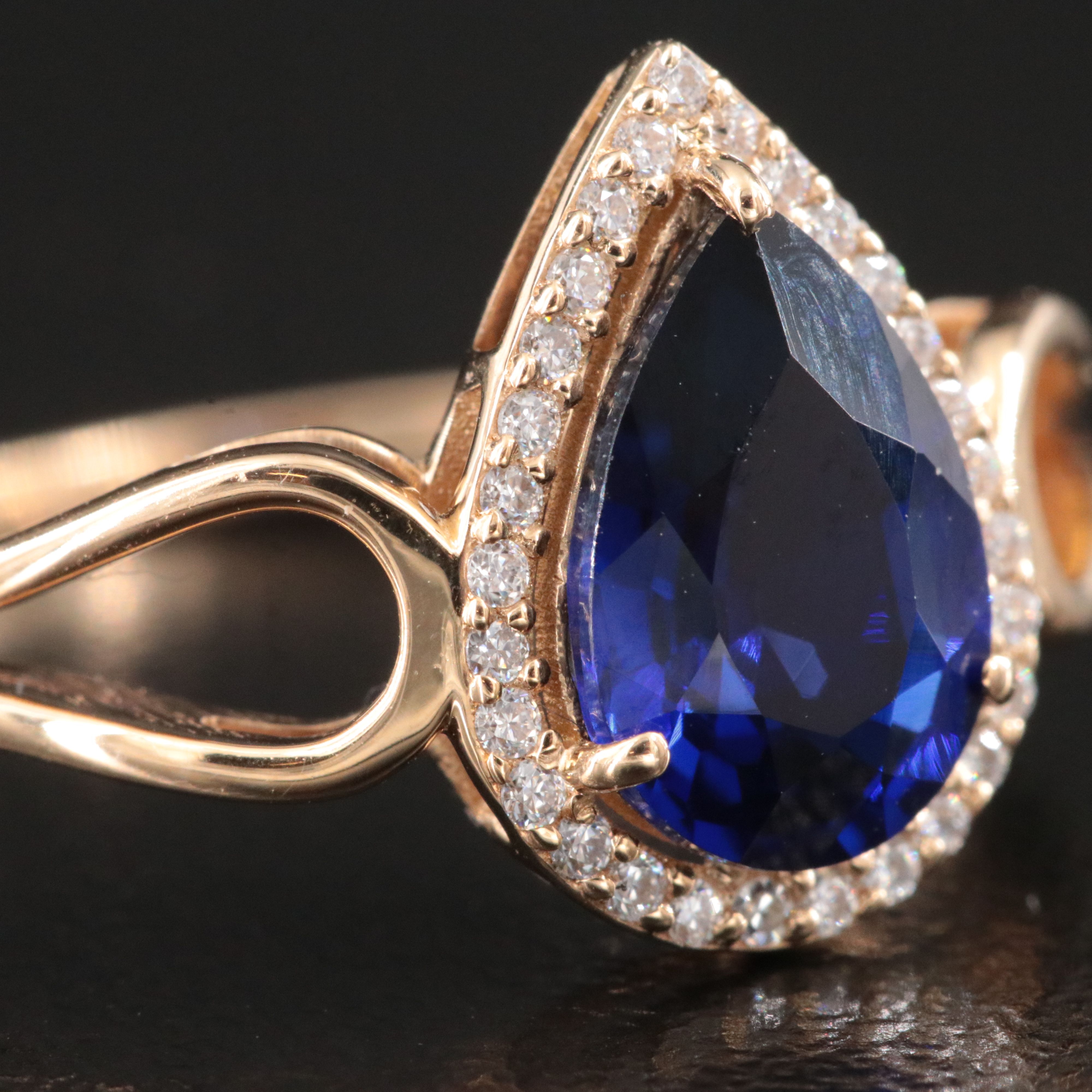 14K 1.52 CT Sapphire and Moissanite Halo Ring