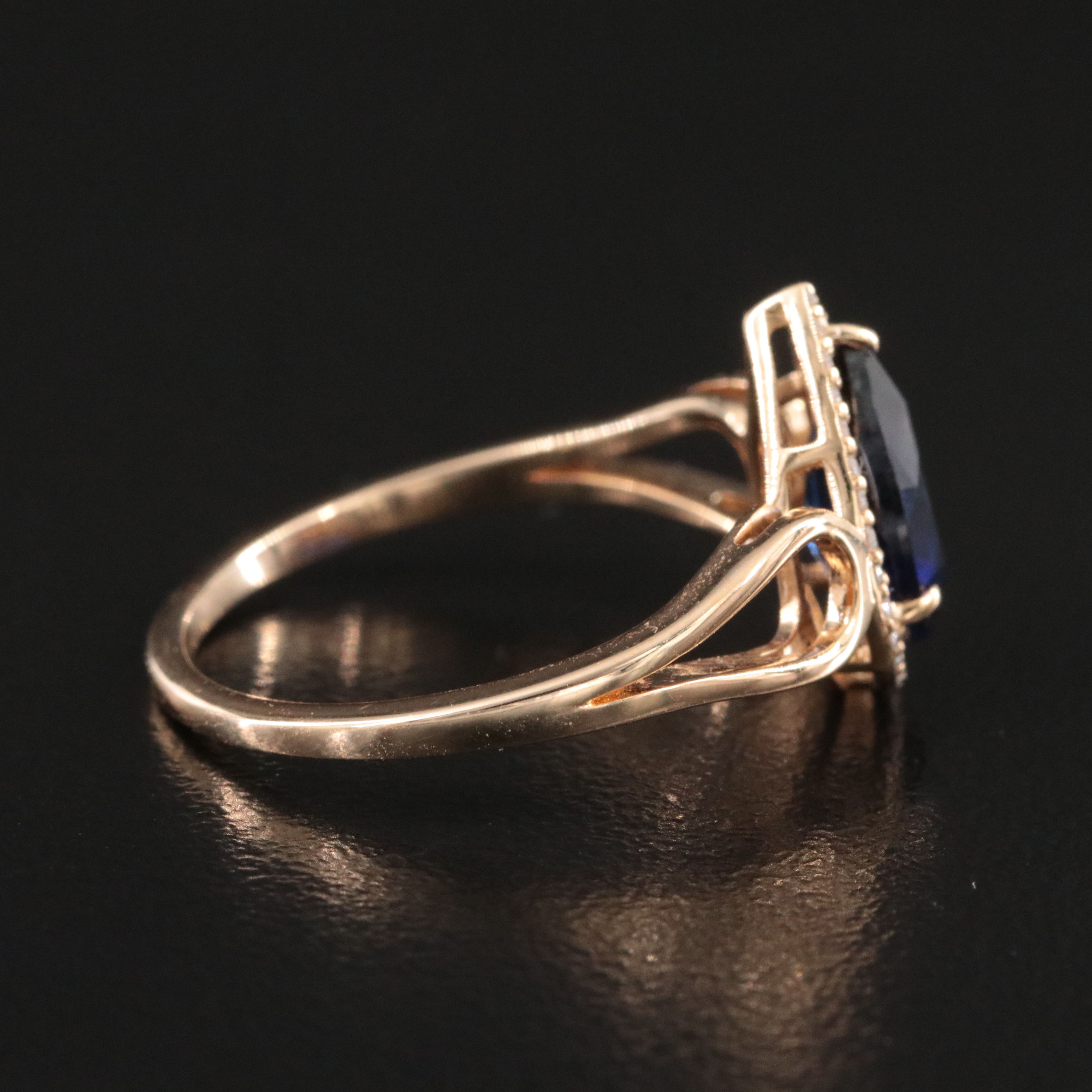 14K 1.52 CT Sapphire and Moissanite Halo Ring