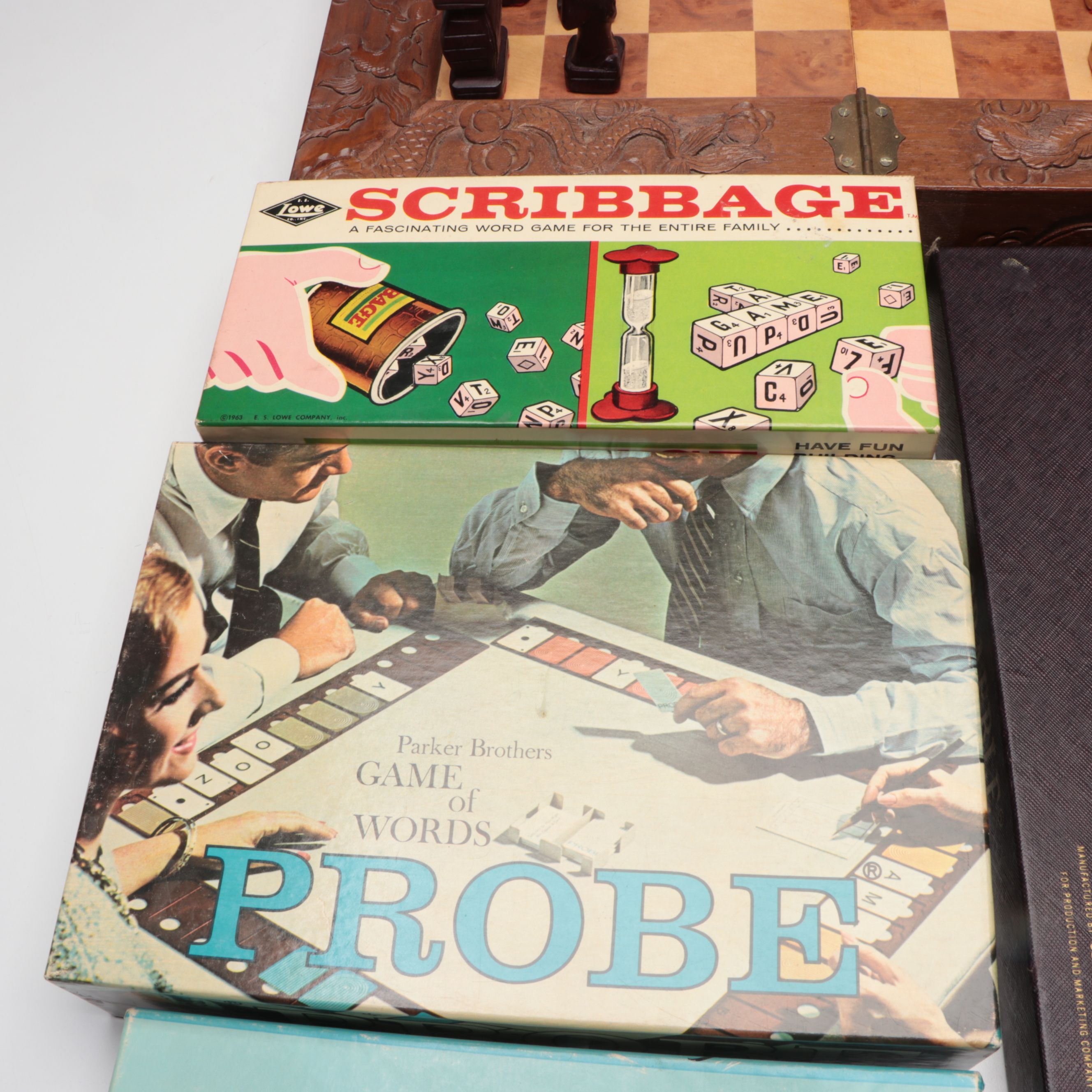 Folding Wooden Chess Board with Scrabble, Monopoly, and More Board Games