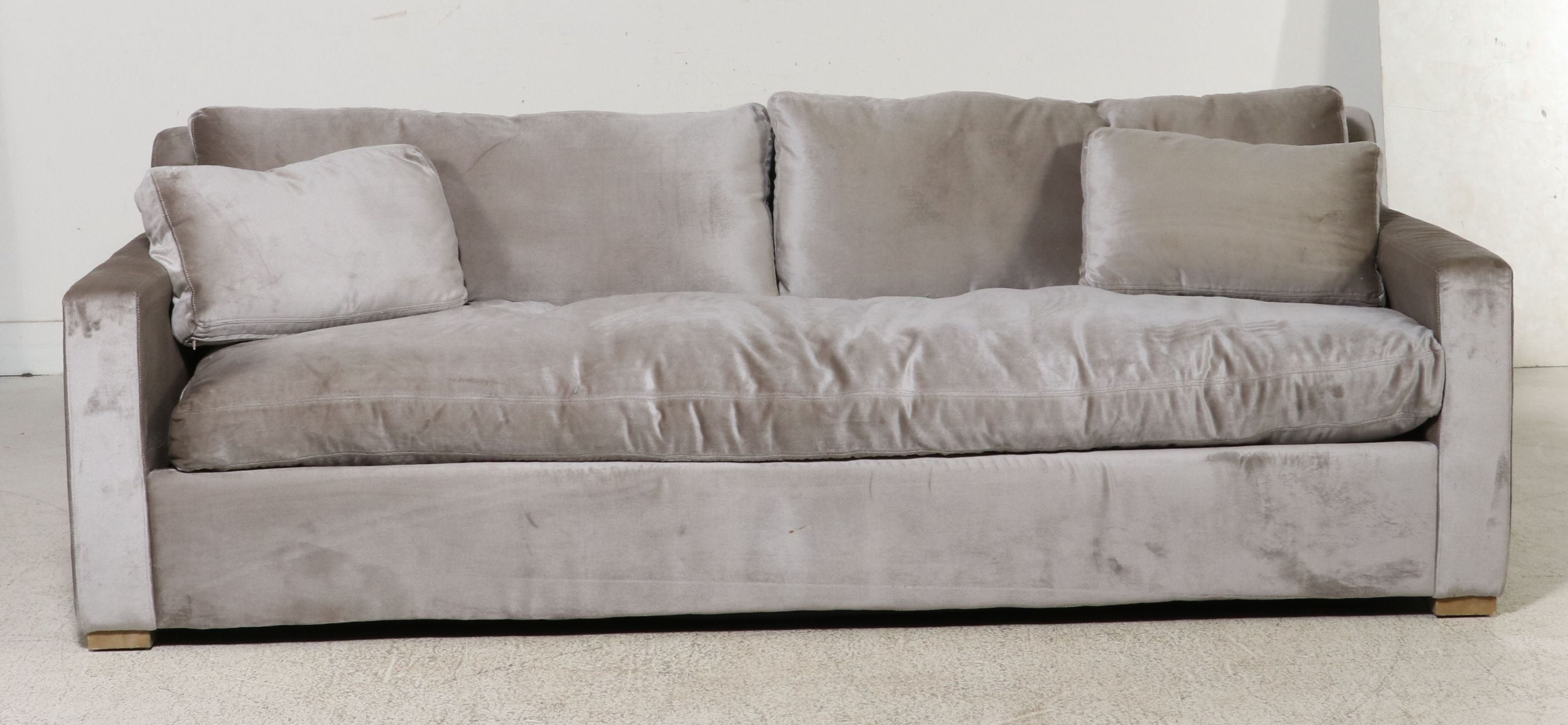 Restoration Hardware "Cloud" Inspired Belgian Track Arm Sofa in Grey Velvet