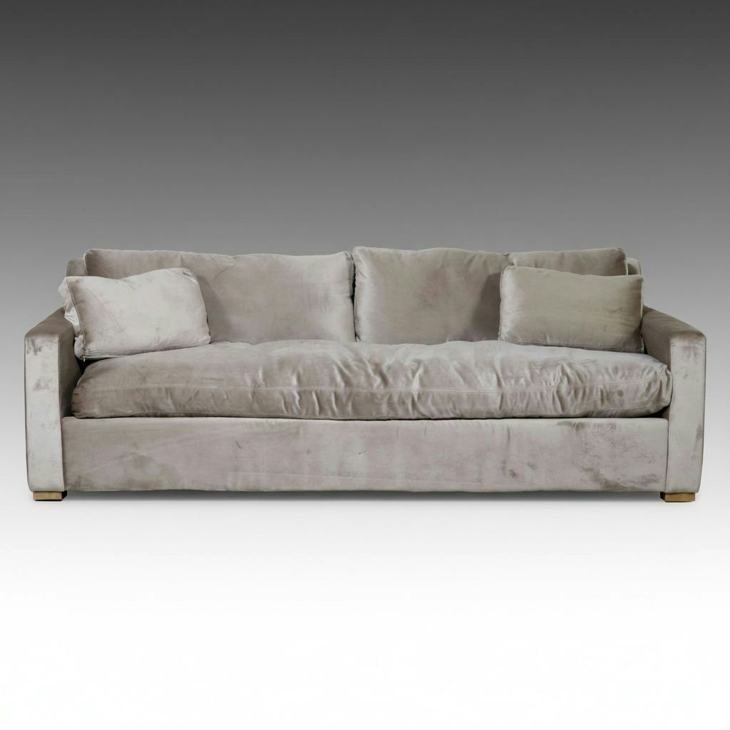 Restoration Hardware "Cloud" Inspired Belgian Track Arm Sofa in Grey Velvet
