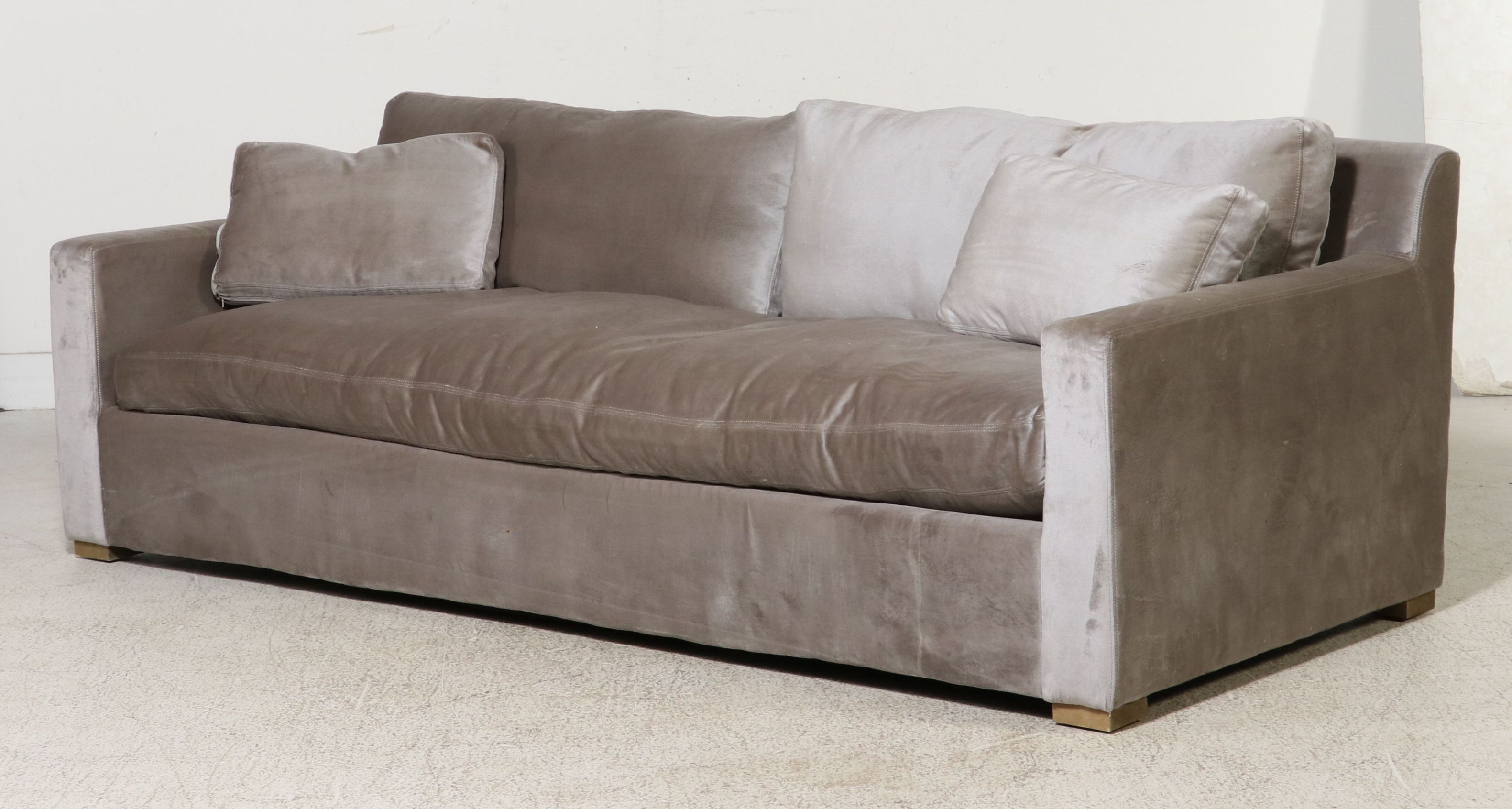 Restoration Hardware "Cloud" Inspired Belgian Track Arm Sofa in Grey Velvet