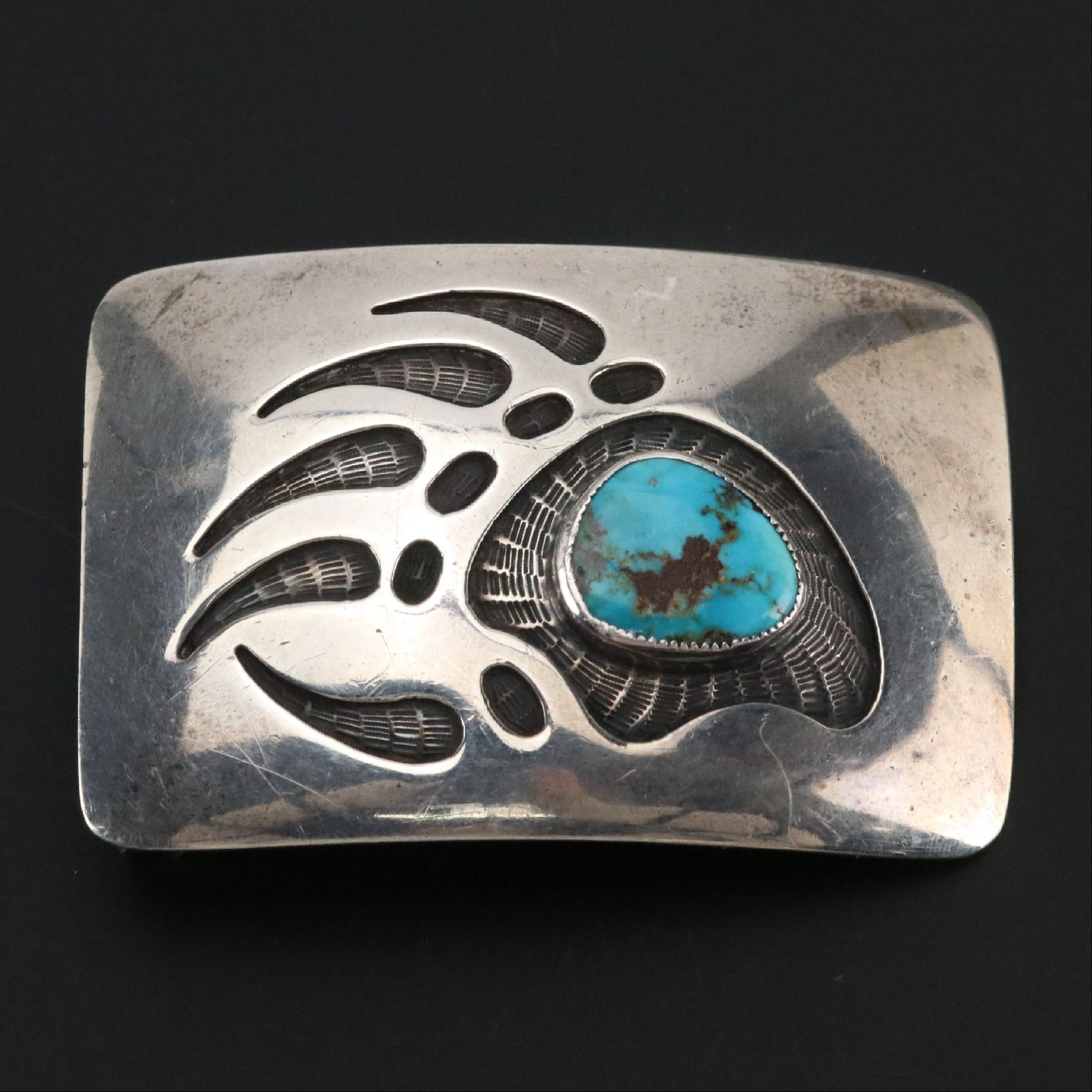 Watson Honanie Hopi Sterling Overlay Turquoise Belt Buckle