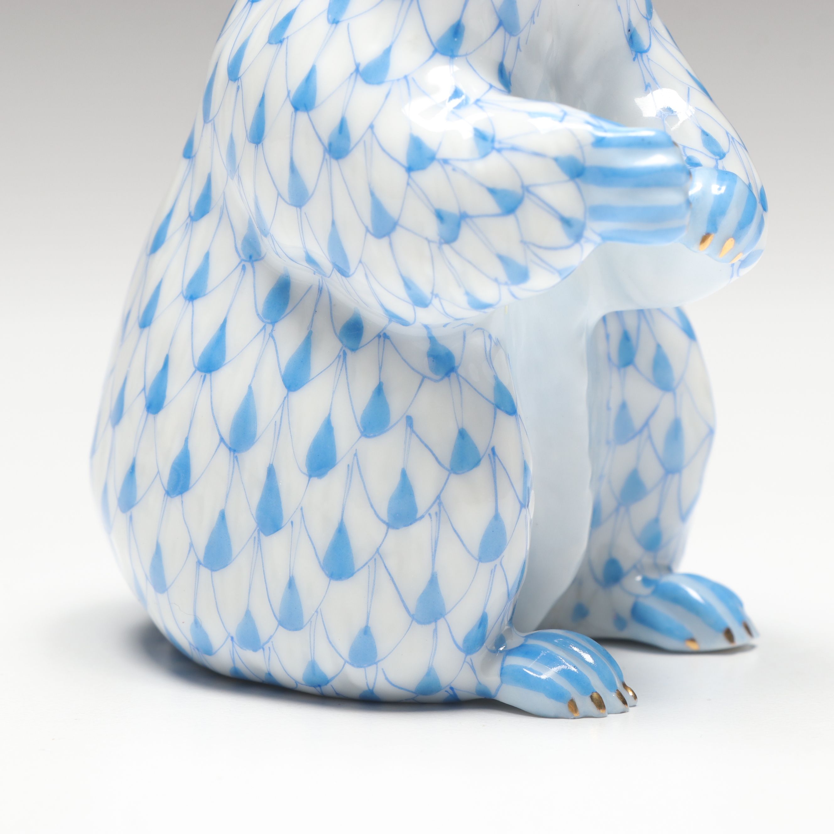 Herend Sapphire Fishnet with Gold “Groundhog” Porcelain Figurine