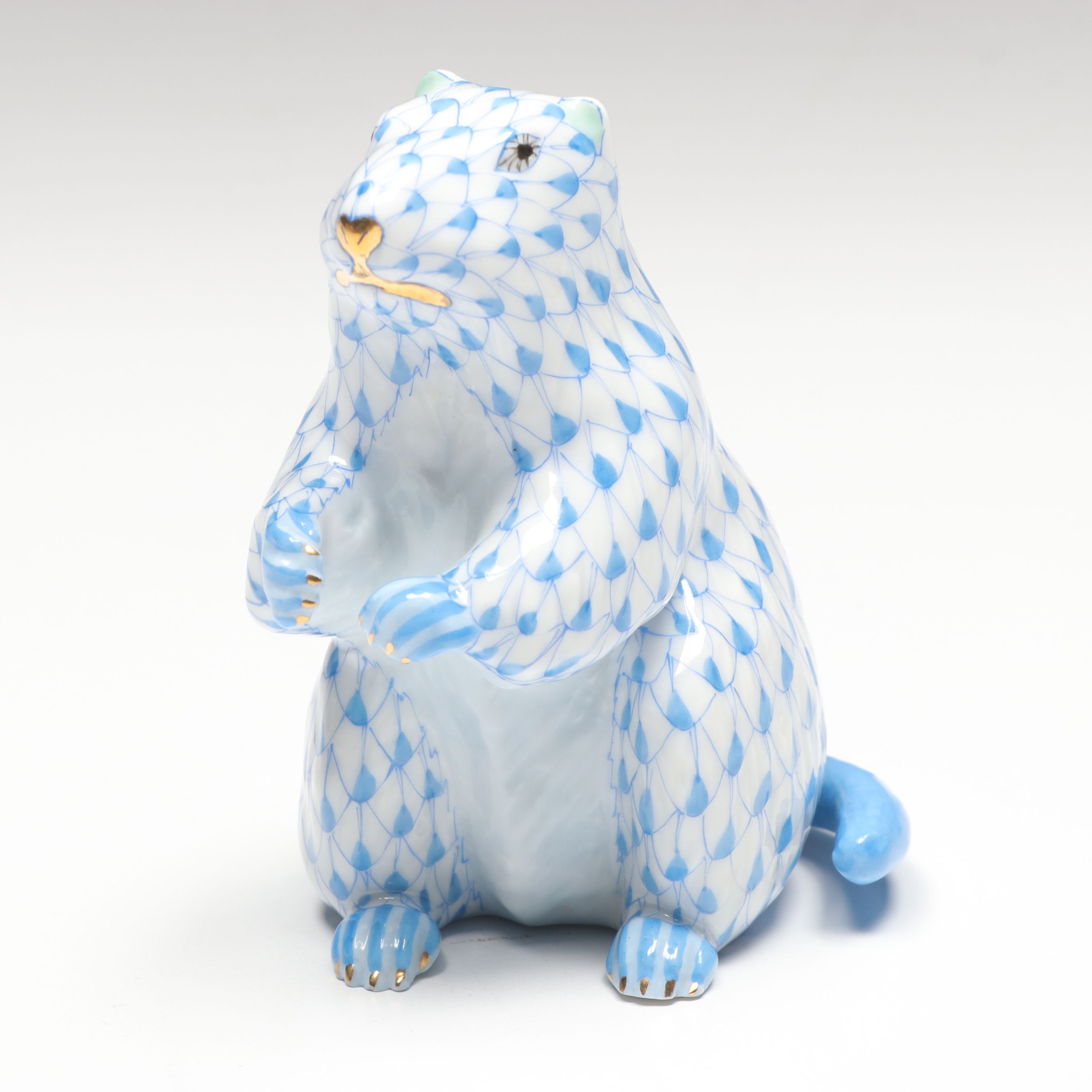 Herend Sapphire Fishnet with Gold “Groundhog” Porcelain Figurine