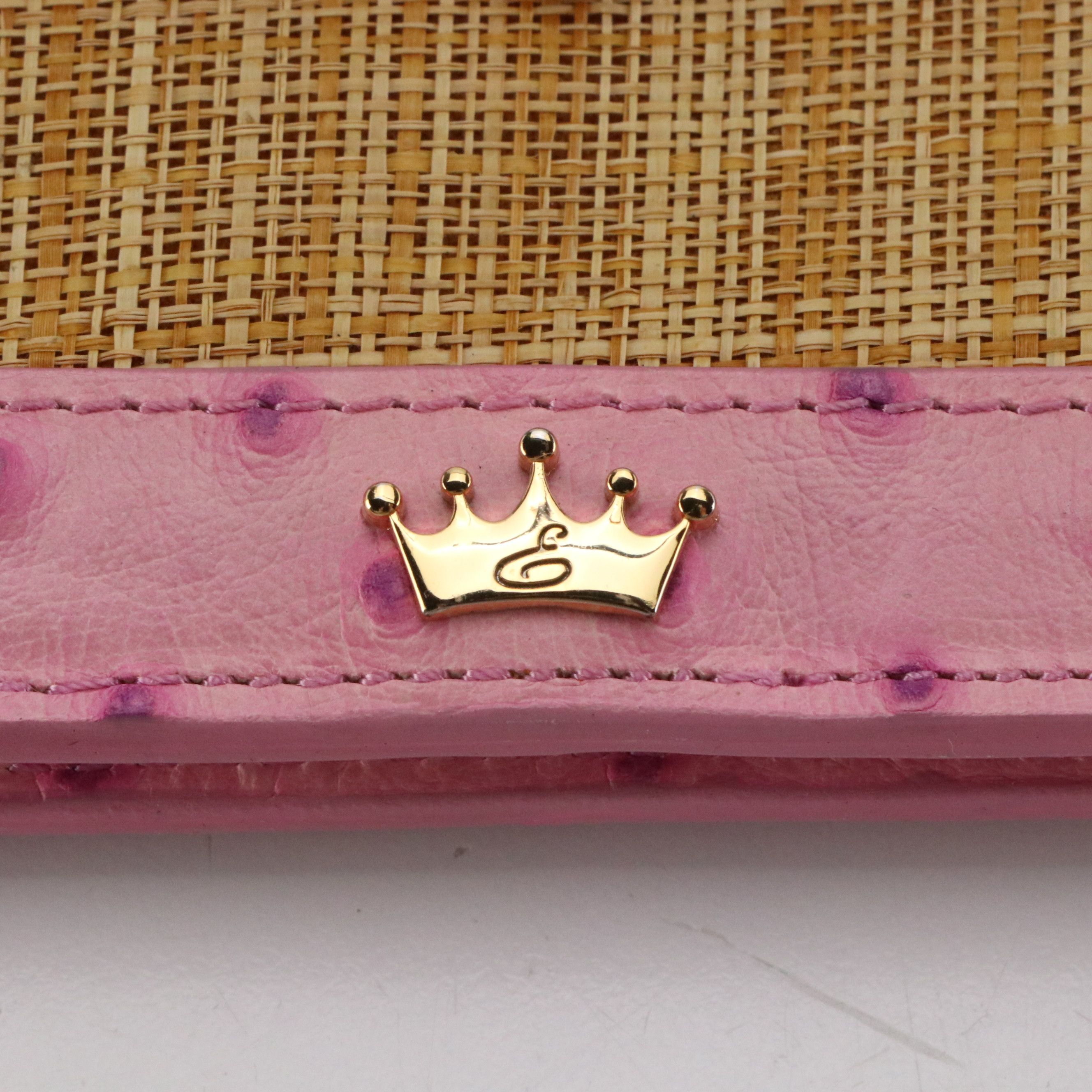 Elaine Turner Straw Envelope Clutch with Dyed Ostrich Leather Trim