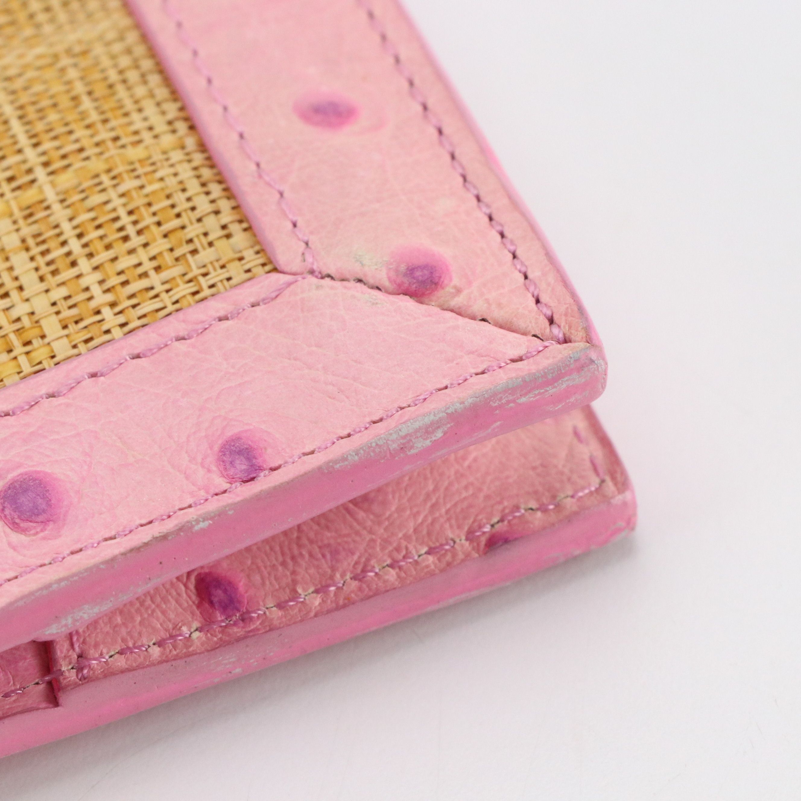 Elaine Turner Straw Envelope Clutch with Dyed Ostrich Leather Trim