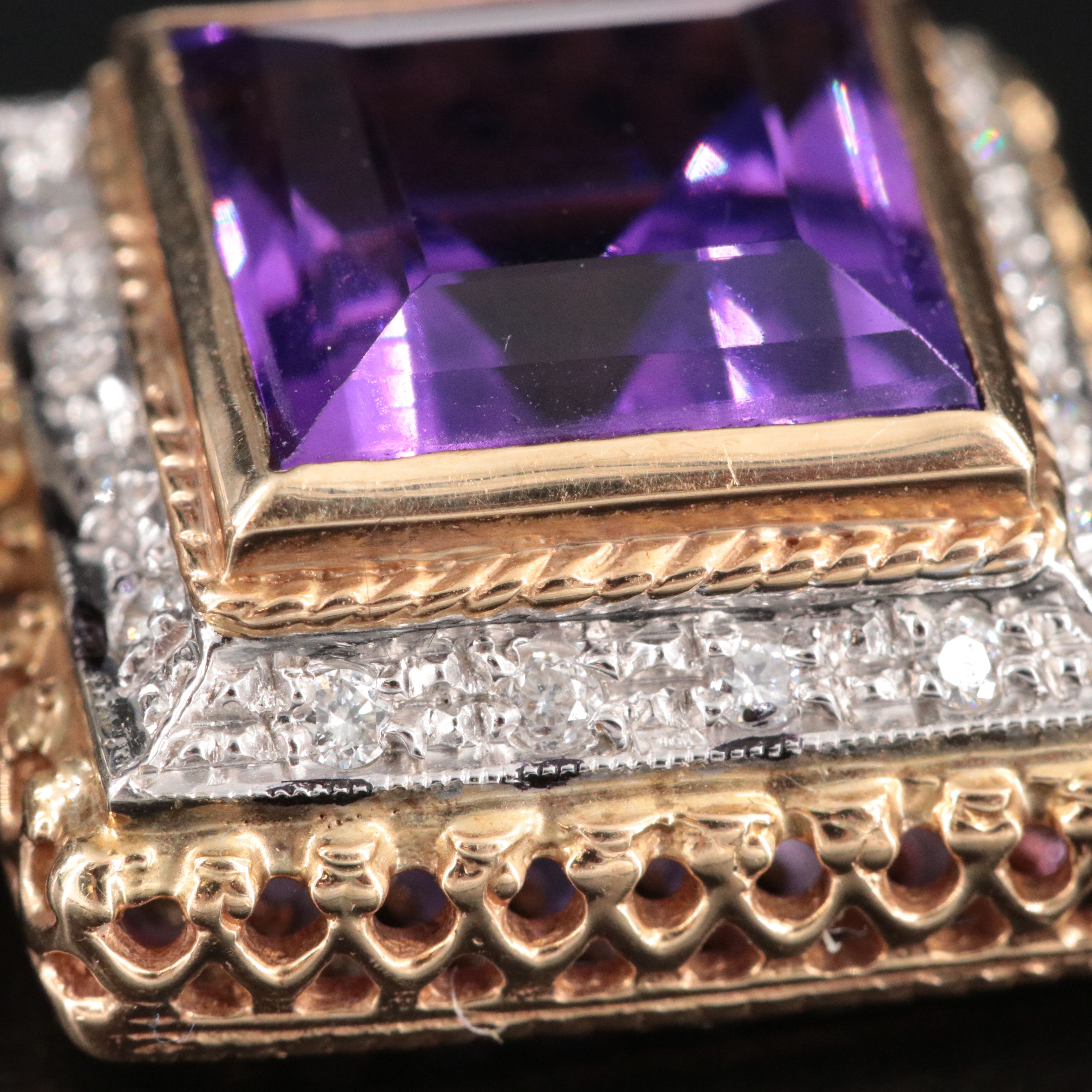 14K Two Tone Amethyst and Diamond Pendant