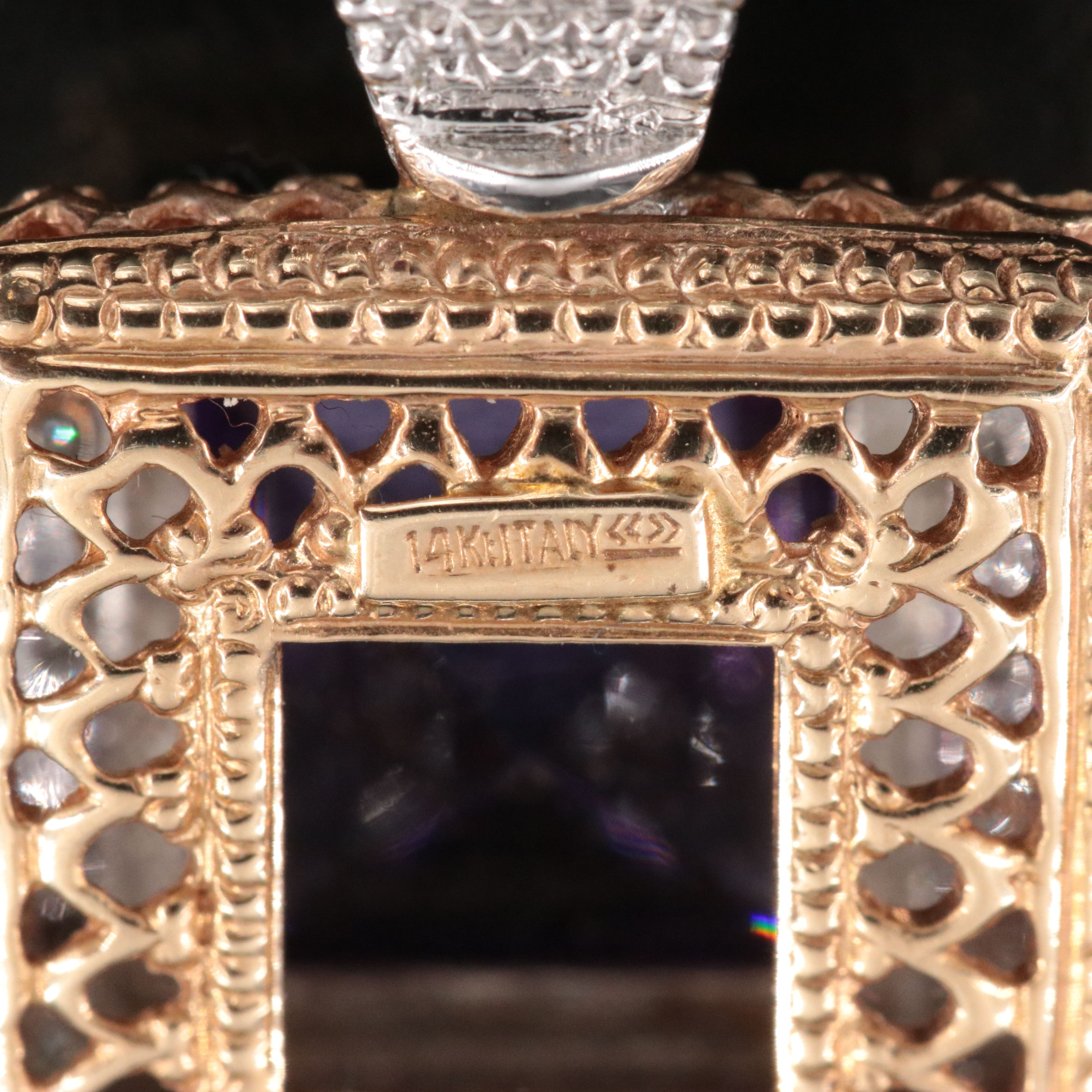 14K Two Tone Amethyst and Diamond Pendant