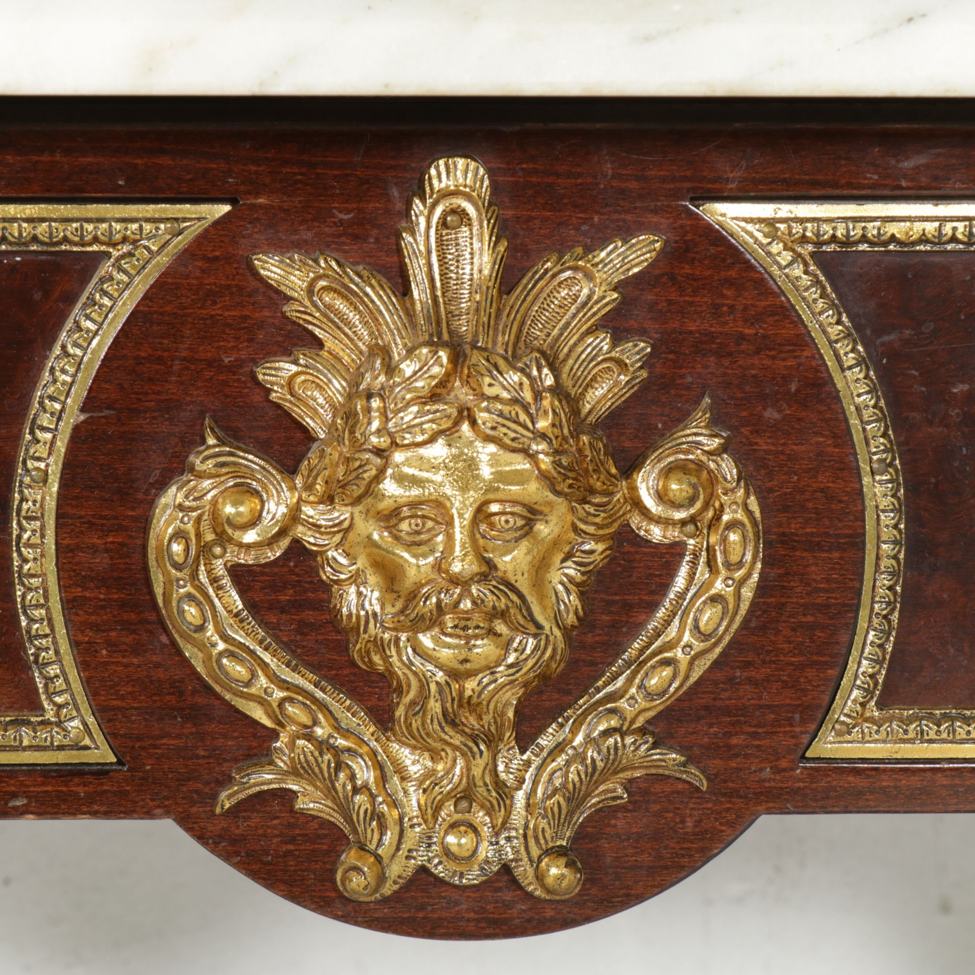 Spanish Louis XVI Style Marble Top Pier Table and Wall Mirror