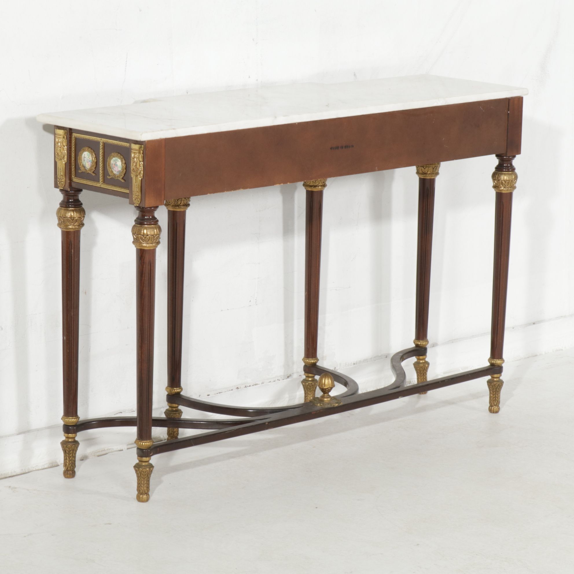 Spanish Louis XVI Style Marble Top Pier Table and Wall Mirror