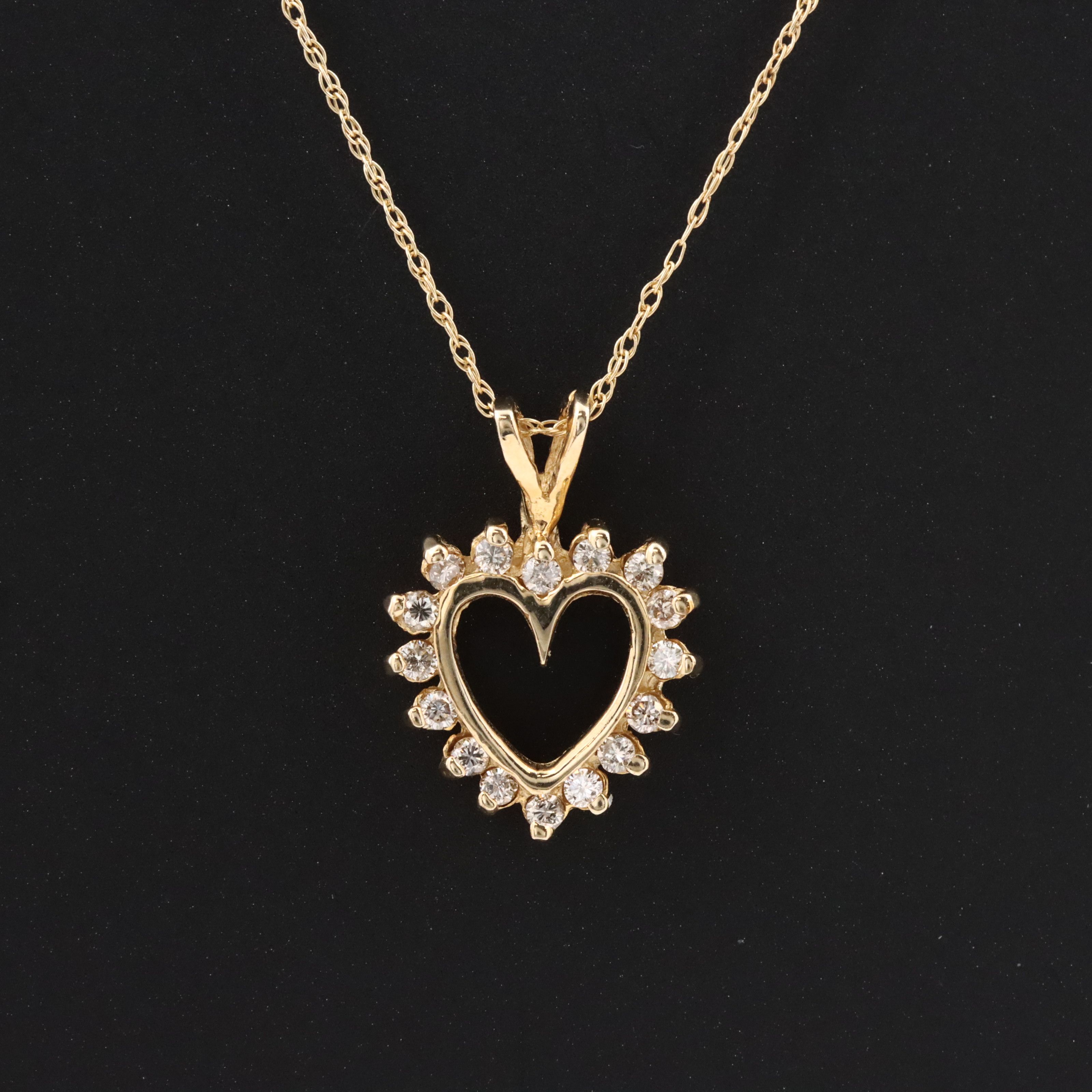 10K 0.24 CTW Diamond Heart Pendant Necklace