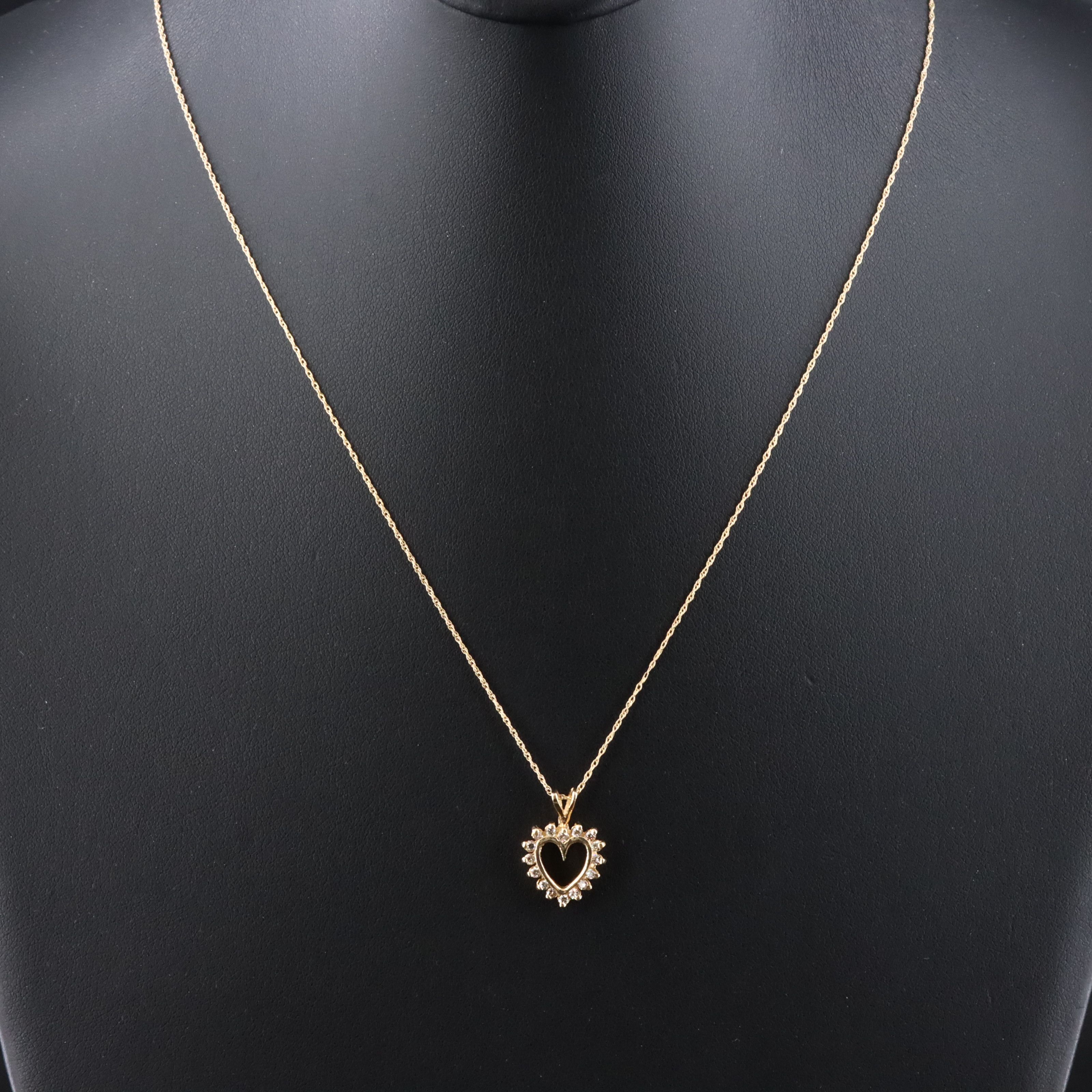 10K 0.24 CTW Diamond Heart Pendant Necklace