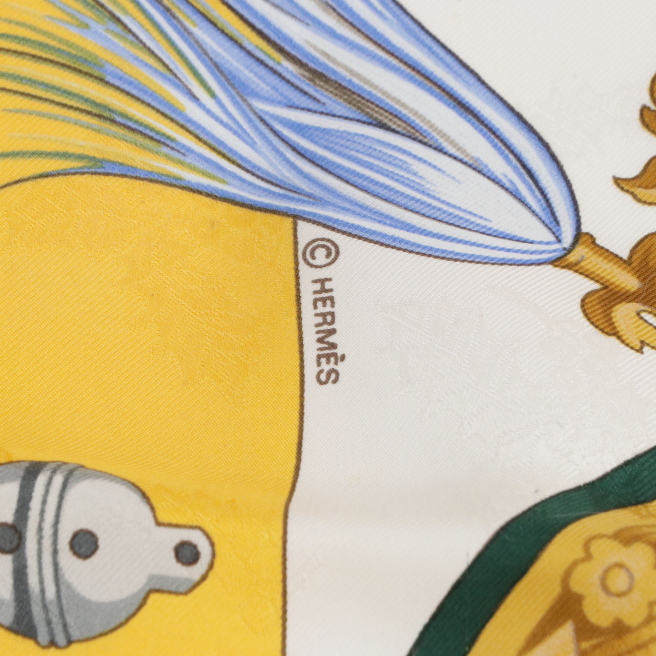 Hermès "Plumes et Grelots" Scarf 90 in Holly Silk Jacquard