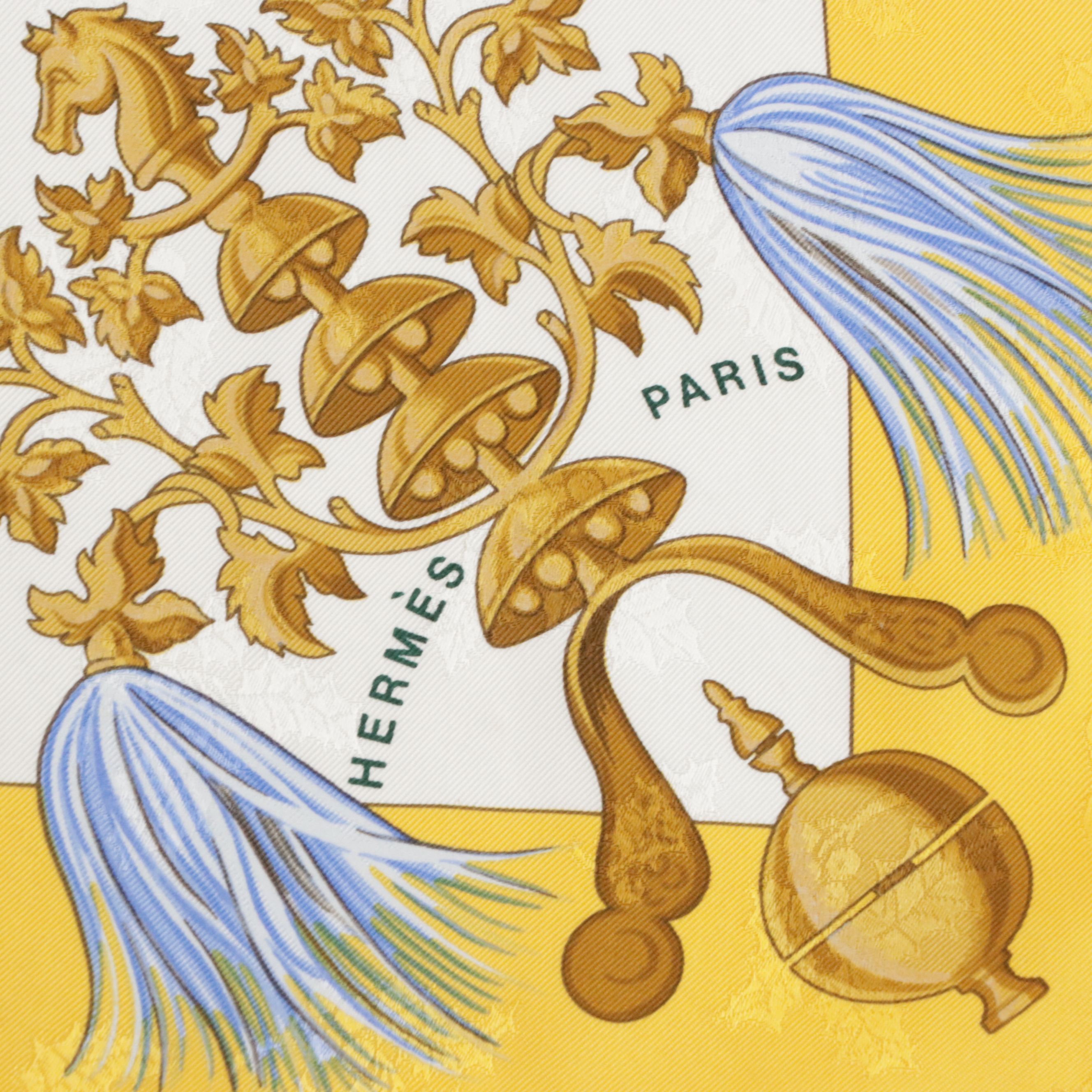 Hermès "Plumes et Grelots" Scarf 90 in Holly Silk Jacquard