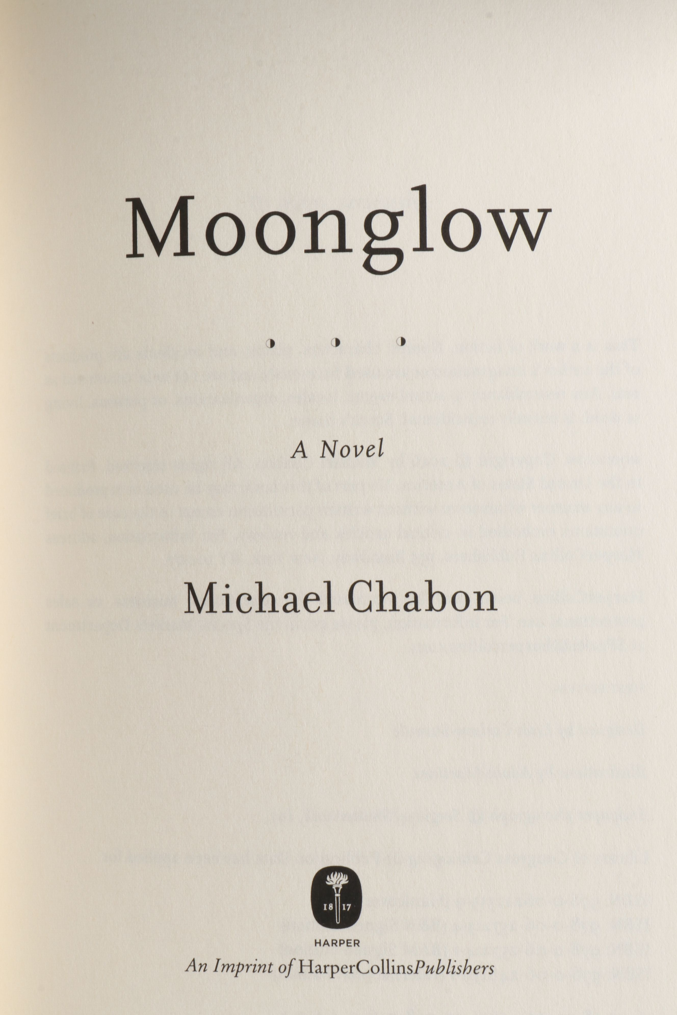 Signed First Printing "Moonglow" by Michael Chabon, 2016
